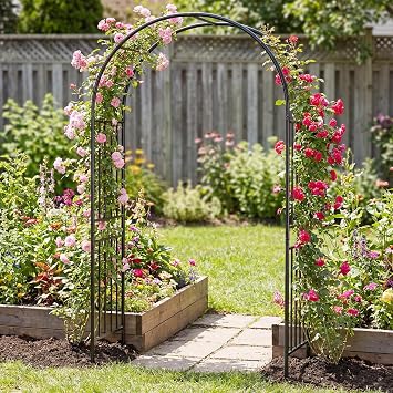 Giantex 86'' Metal Garden Arch, Outdoor Arbor Trellis with 8 Ground Stakes