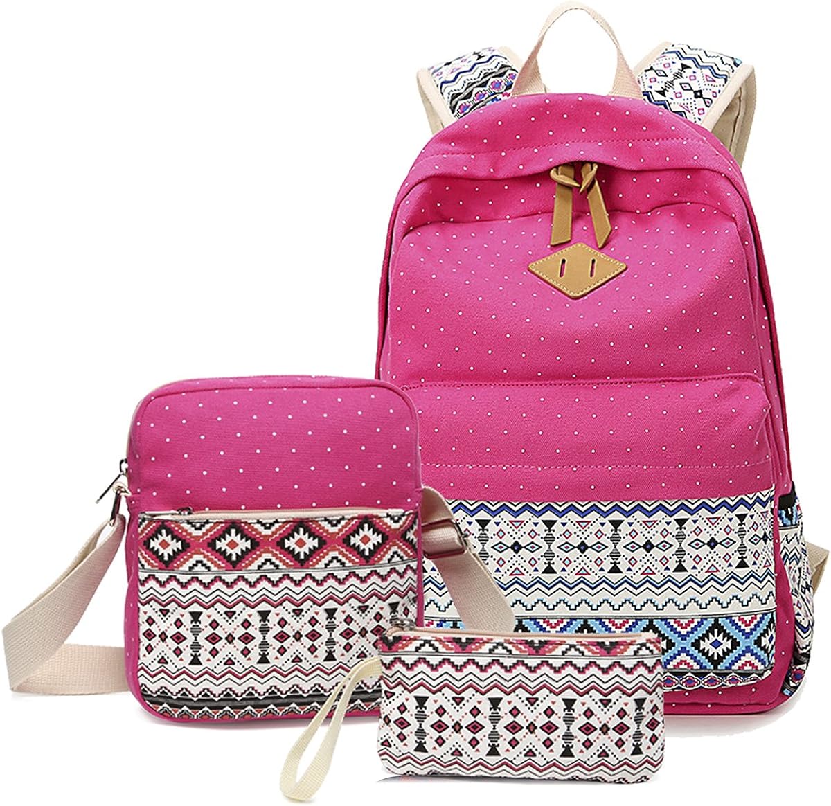 Abshoo Canvas Dot Backpack Cute Teen Girls Backpacks Set 3 Pcs School Bookbags