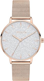 Armbanduhr Damen Quarzuhr Analog 36mm, mit Edelstahl Armband, Glitzer, 3 ATM Wasserdicht