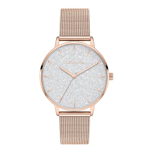 Tamaris Armbanduhr Damen Quarzuhr Analog 36mm, mit Edelstahl Armband, Glitzer, 3 ATM Wasserdicht