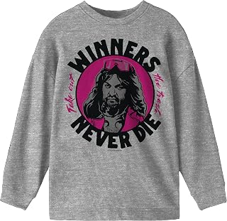 Minecraft Winners Never Die Youth Heather Gray Crew Neck Long Sleeve Shirt
