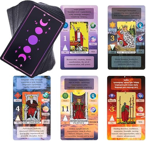 BWTY - Juego de cartas de tarot con libro guía y 7 cartas de chakras. Tarot de aprendizaje para principiantes con significados en ellas, palabras