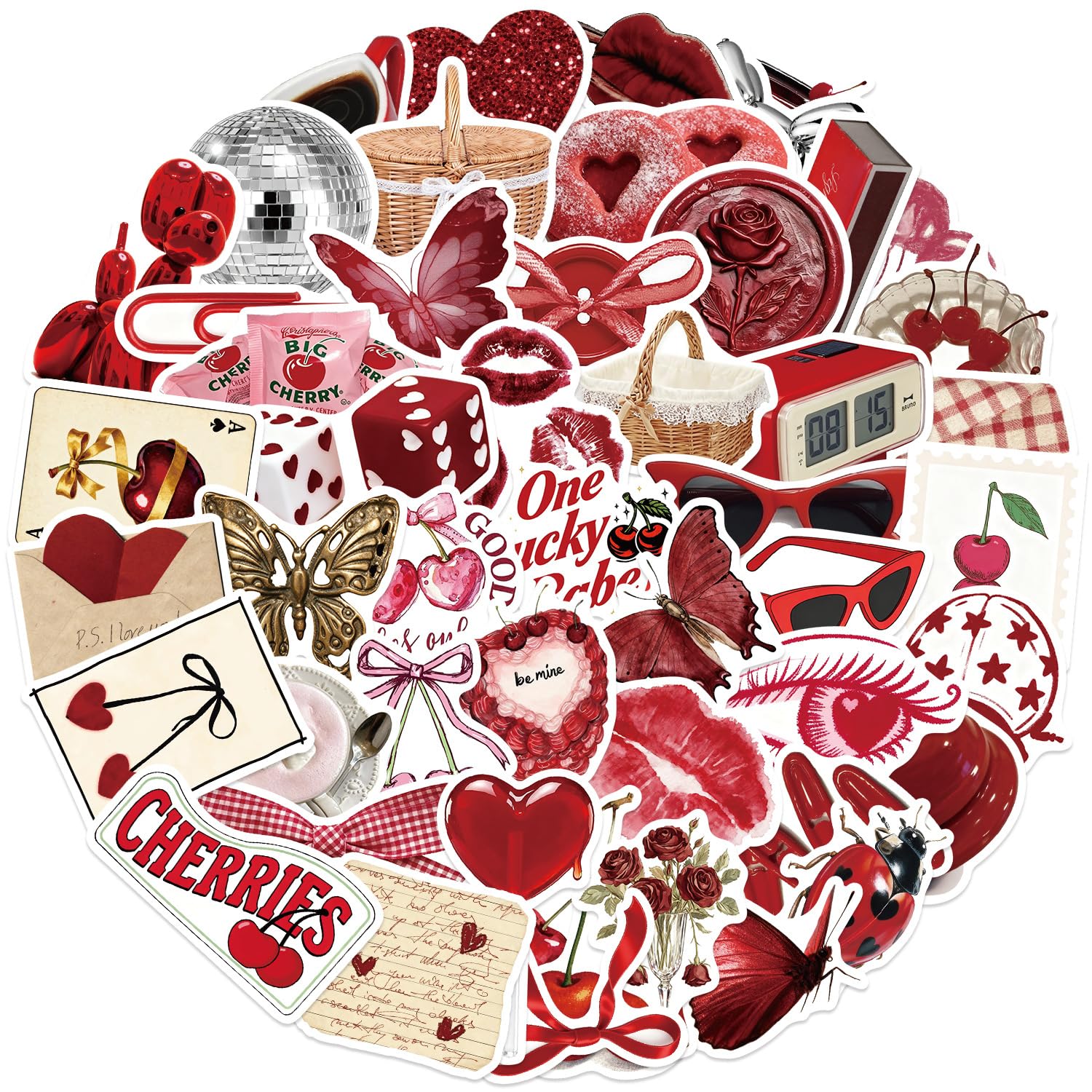 50 Pieces Y2k Cherry Girl Stickers for Water Bottle, Red - Image 4