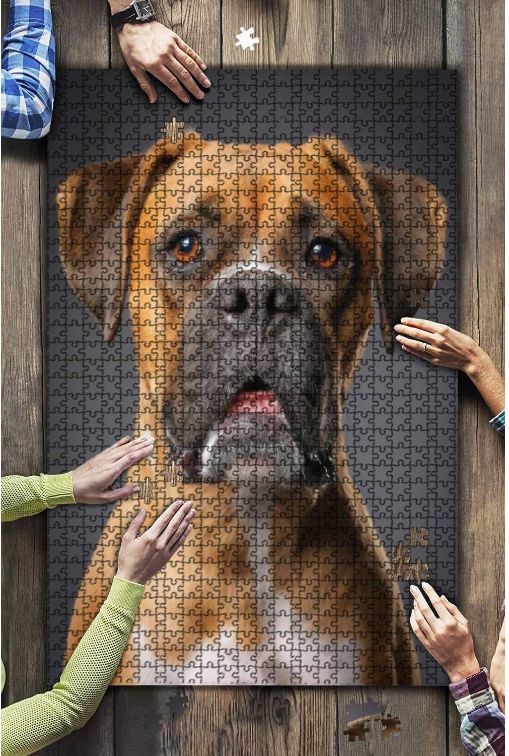 1000 Pieces Wooden Jigsaw Puzzle Boxer Dog Dog Portrait Fun and Challenging Board Puzzles for Adult Kids Large DIY Educational Game Toys Gift Home Decor