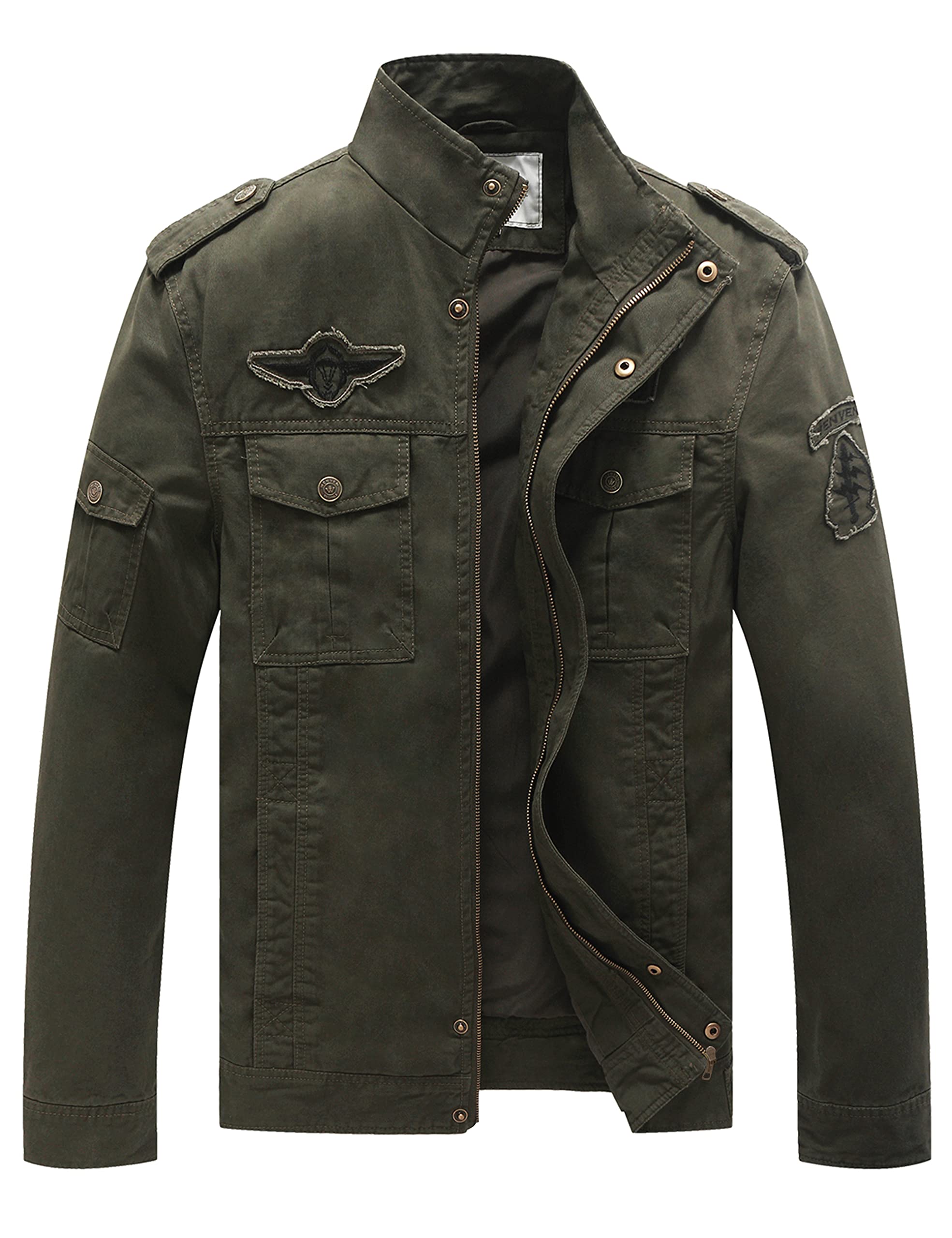 WenVen Giacca da Uomo Classica in Cotone Giubbotto con Zip Antivento Cappotto Casual Tempo Libero Giaccone Leggera Autunnale Uomo