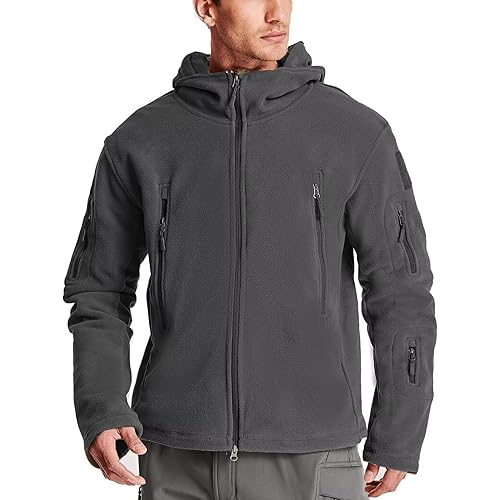 MAGCOMSEN Men's Hoodie Fleece Jacket 6 Zip-Pockets Warm Winter Jacket Military Tactical Jacket
