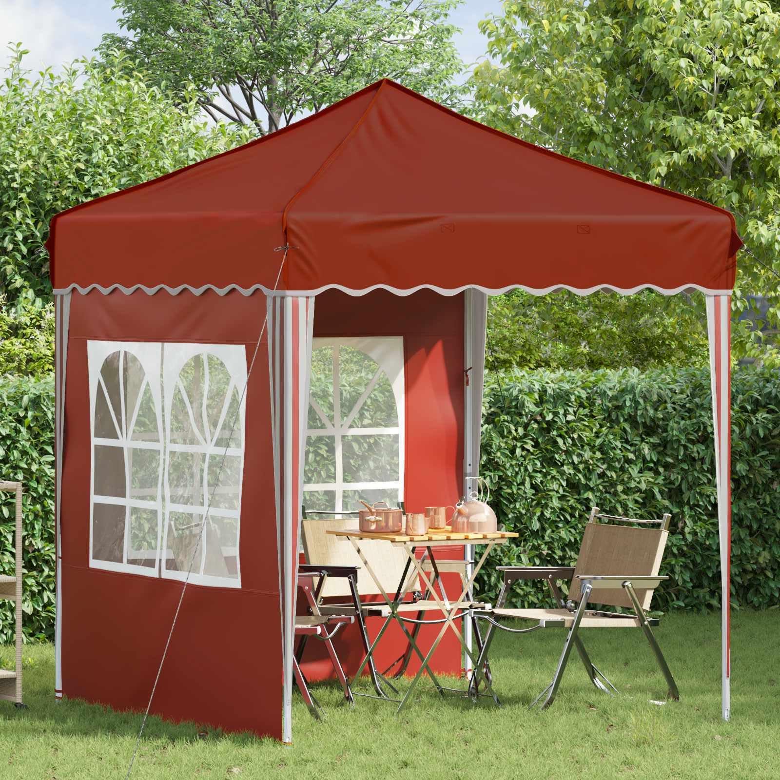 Namiot imprezowy typu pop-up, z tkaniny Oxford, 195 x 195 x 245 cm, odporny na warunki atmosferyczne, z regulowaną wysokością stalową ramą, idealny do ogrodu, na taras, kemping, festiwal