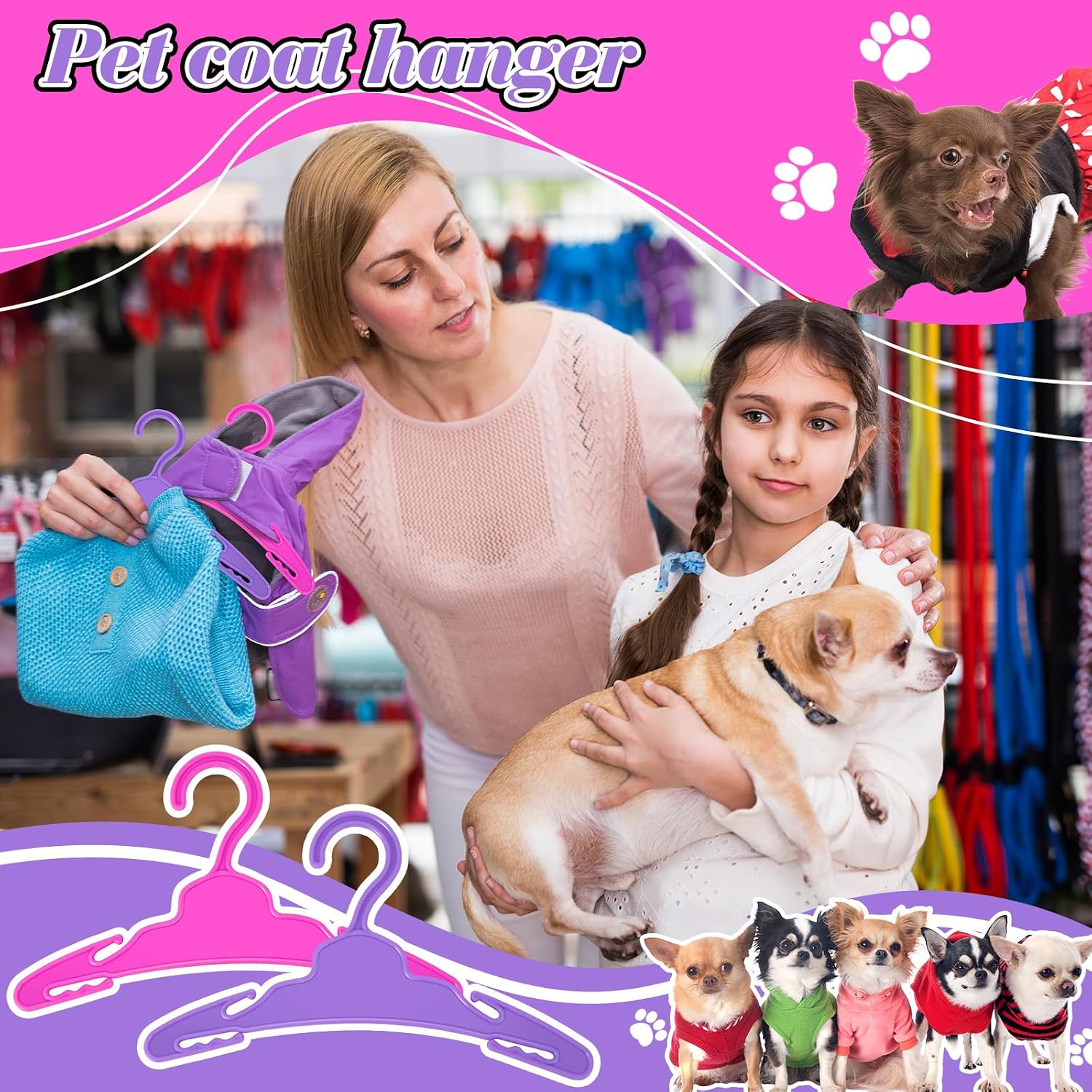 48 Pcs Doll Hangers for 18 inch Doll Clothes, Wide Non-Slip Plastic Pet Clothes Hangers 7 Inch, Mini Hanger Wardrobe Accessories for Small Toys Dogs Cats Clothing (Pink and Purple)