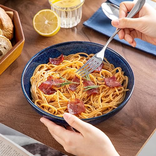 Miniatura 5 de vancasso Stern - Juego de 6 cuencos de cerámica para pasta, 38 onzas, cuencos de ensalada grandes para servir, aptos para horno de microondas,