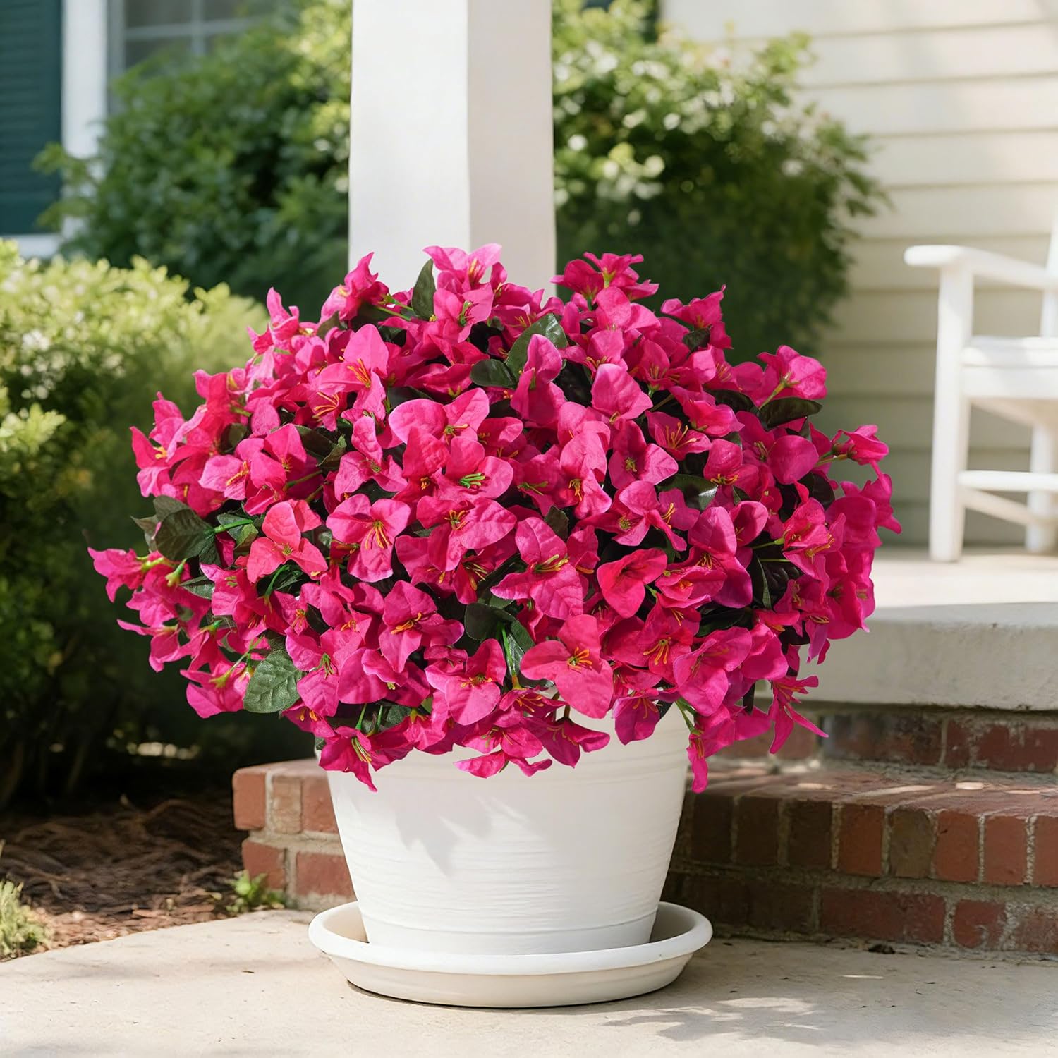 INSPRING Faux Bougainvillea Artificial Flowers for Outdoors Spring Outside Decor, 4 Bundles UV Resistant Realistic Fake Plants Silk Flowers for Porch Patio Window Outdoor Planter Garden Home, Hotpink