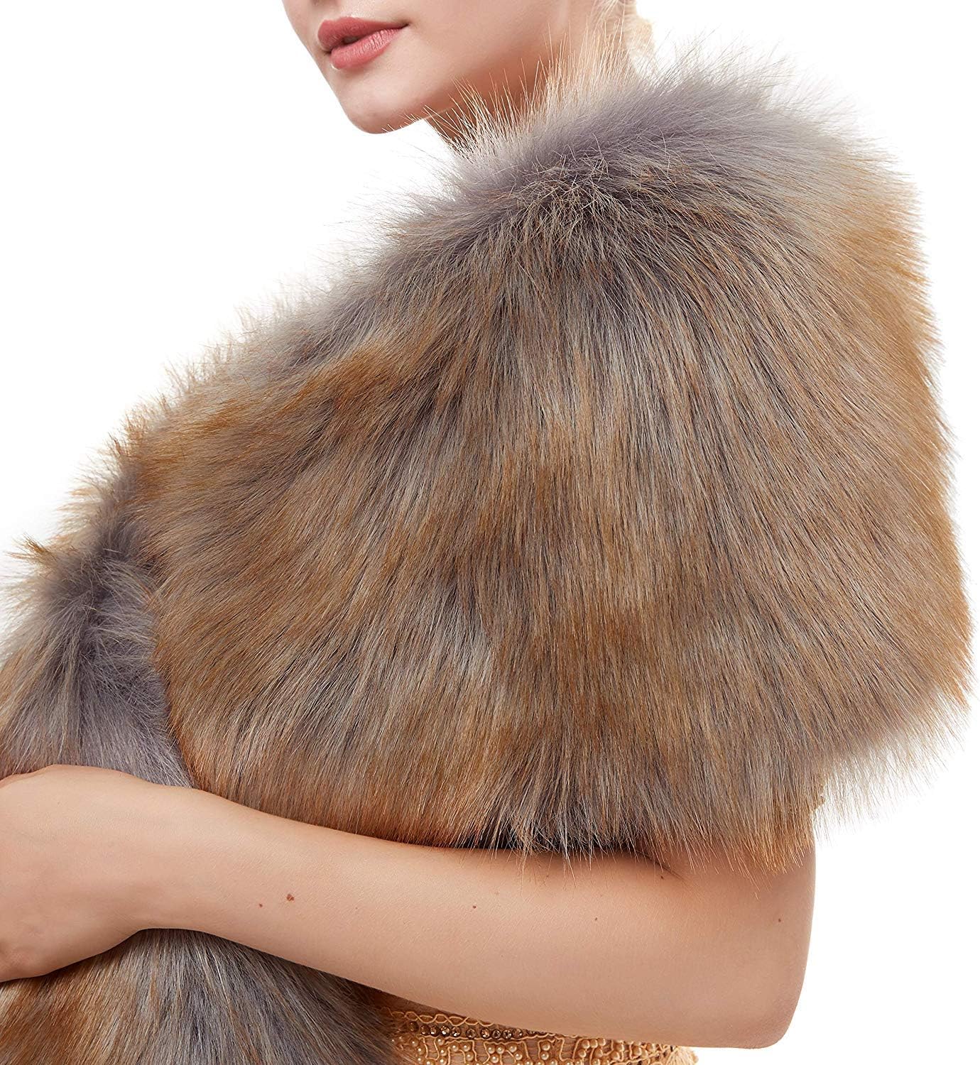 Women's Winter Warm Faux Fur Shawl Coat Jacket Parka Outerwear Tops Stole Wraps Cape for Evening Dresses