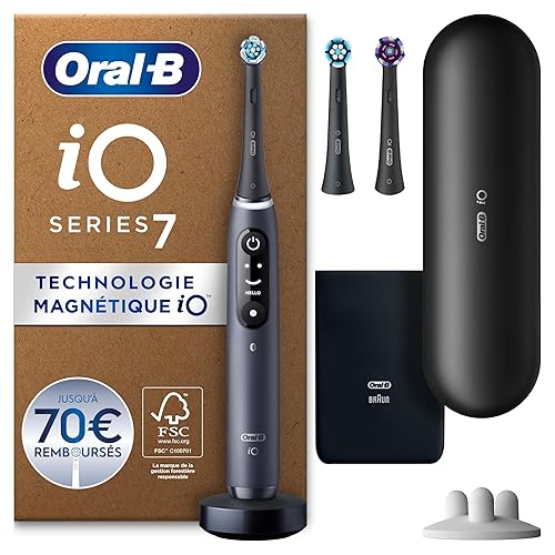 Immagine del prodotto Oral-B Spazzolino Elettrico Ricaricabile iO 7N, Sensore di Pressione, Display Interattivo, Intelligenza Artificiale, 3 Testine, 1 Spazzolin0, 1 Custodia da Viaggio, Nero, Idea Regalo