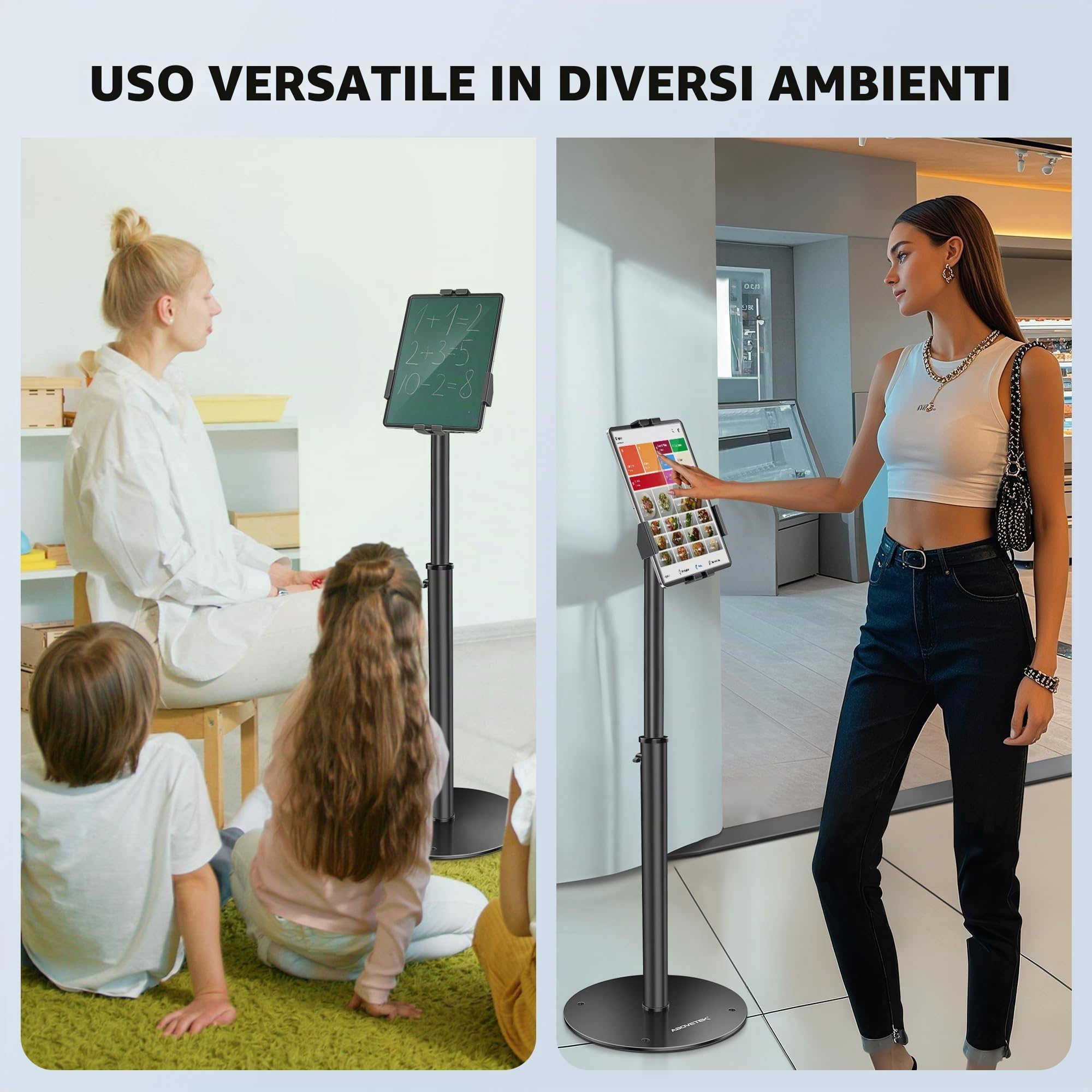 AboveTEK Supporto Tablet da Terra - Supporto POS iPad Regolabile Altezza, Supporto Girevole 360° Bloccabile per iPad 7,9"-11" - Supporto Antifurto Negozi