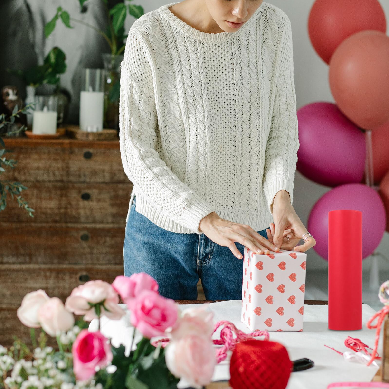 IWOWHERO Rote Kraftpapierrolle Verpackungspapier Robust Vielseitig Einsetzbar Geschenkpapier Weihnachten Geburtstag Hochzeit Kunsthandwerk