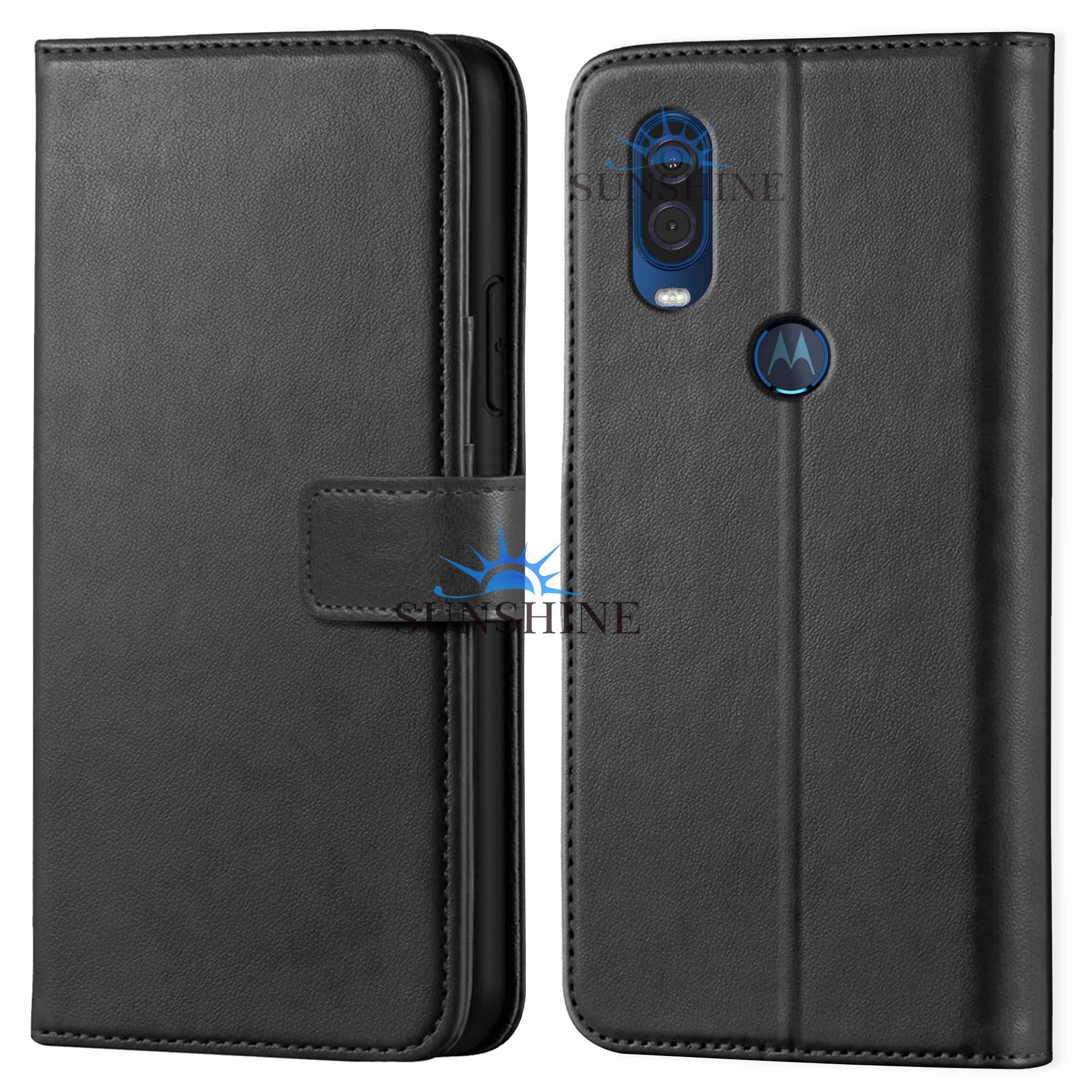 Leather Vintage Shock Proof Flip Case Back Cover for Moto ONE Vision Sport (Flexible | Leather Finish | Card Pockets Wallet & Stand | Black)-image-12