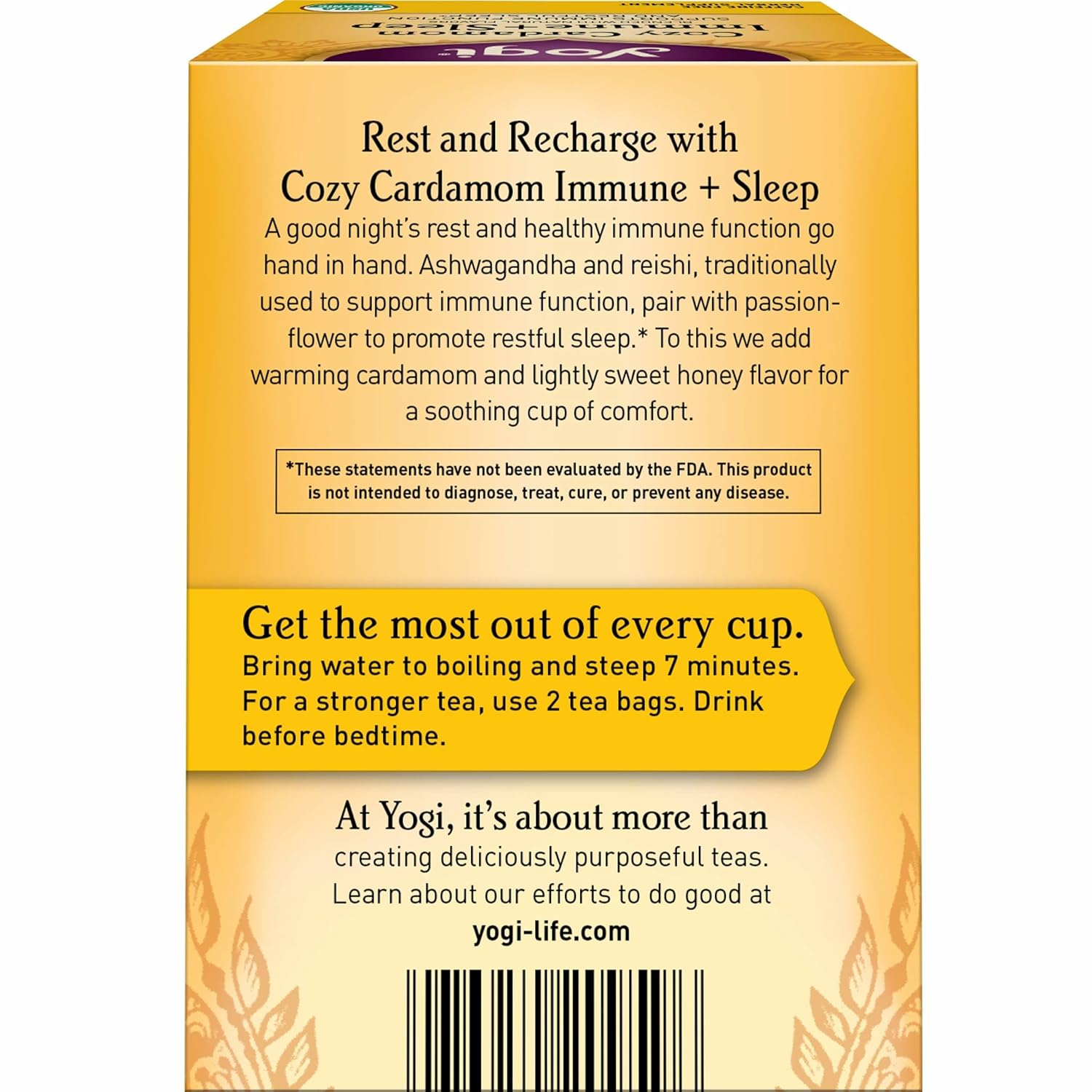 Yogi Tea Cozy Cardamom Immune & Sleep - Organic Herbal Tea for Immune System & Sleep Support - Includes Ashwagandha, Passionflower, Reishi & More - Caffeine-Free - 16 Tea Bags Per Pack (6 Packs)