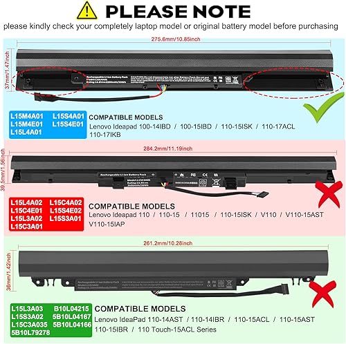 Miniatura 2 de L15L4A01 Batería para Lenovo V4400 Ideapad 100-14IBD 100-15IBD 110-15ISK 110-17ACL 110-17IKB 300-15ABM 300-15IBR 300-15IBY 300-15IBY 300-15IBI BR