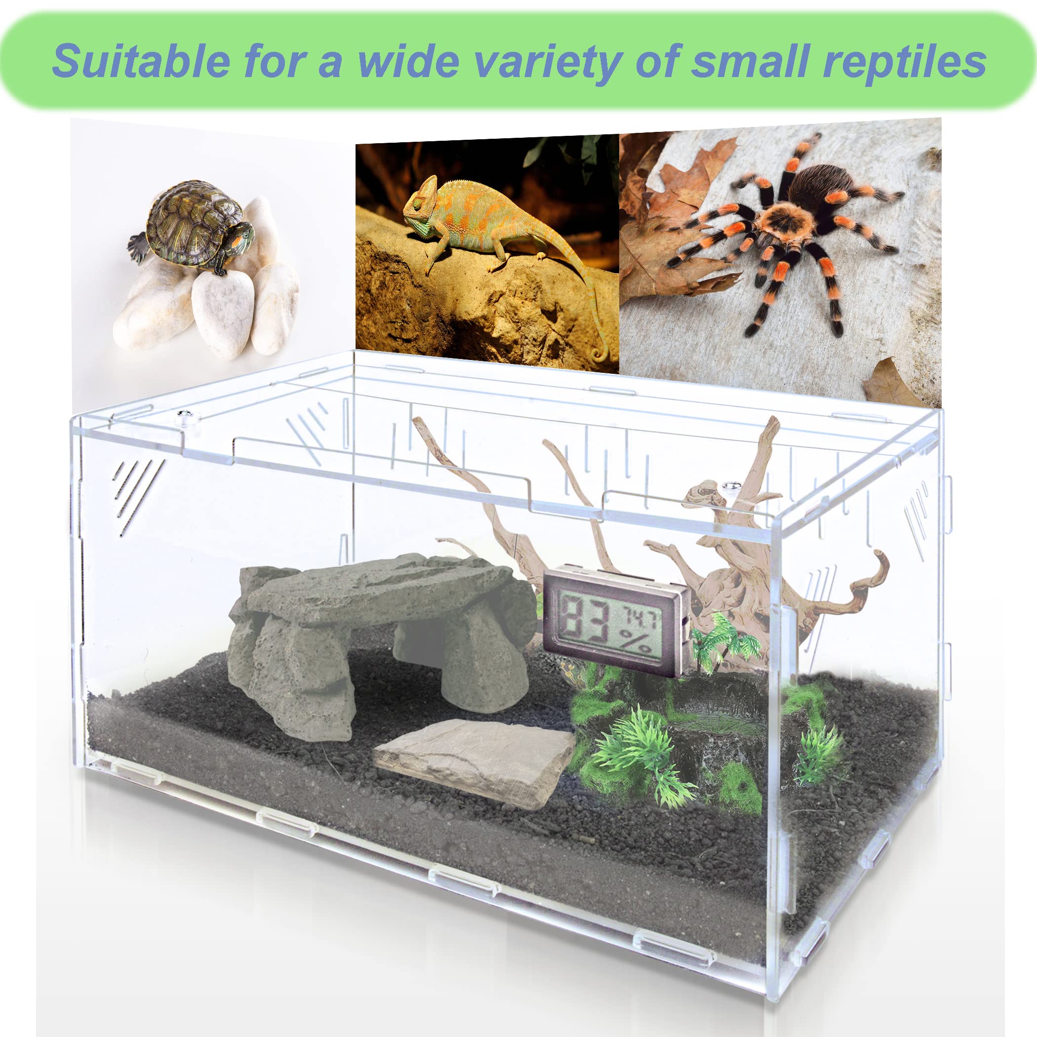 Terrarium pour Reptiles avec hygromètre de température, boîte d'élevage en Acrylique pour Reptiles et Insectes à Domicile, 30 x 20 x 15 cm