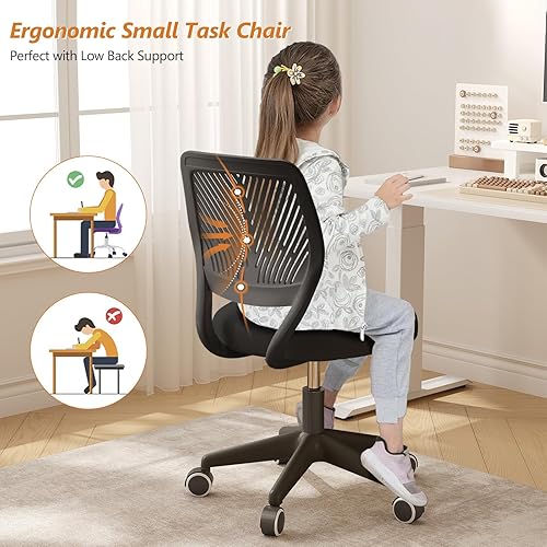 Miniatura 5 de Silla de escritorio sin brazos, silla giratoria de altura ajustable para oficina con cojín acolchado de malla suave, silla ergonómica para