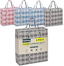 Rainberg 5 PACKS EXTRA LARGE JUMBO Strong and Durable Storage Bags, Reusable Laundry Bags with Double Zips, Ideal for Laundry, Moving House, Clothing & Wardrobe Storage (80 x 60 x 28 CM)