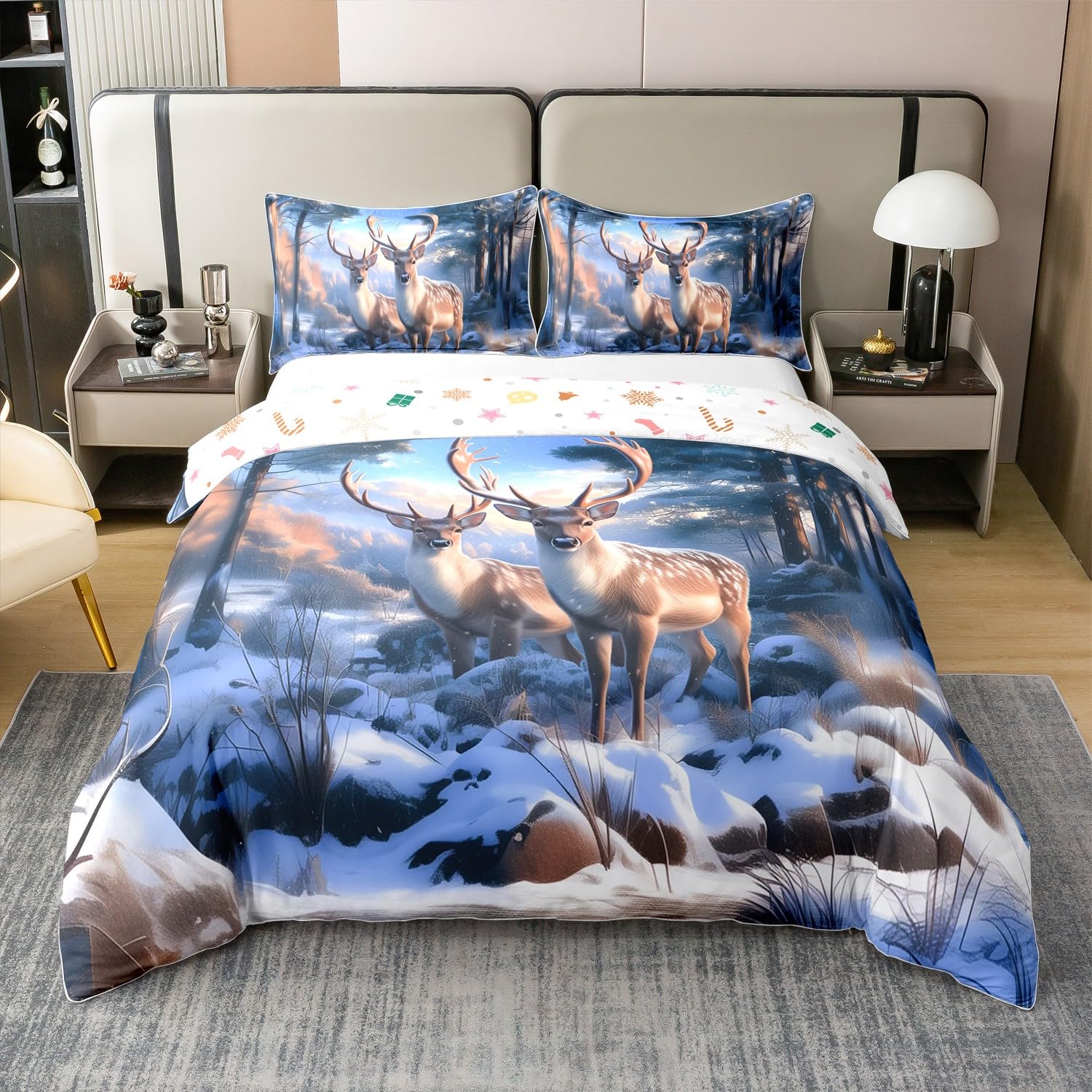 Ensemble de lit Noël 140x200 housse de couette coton fille