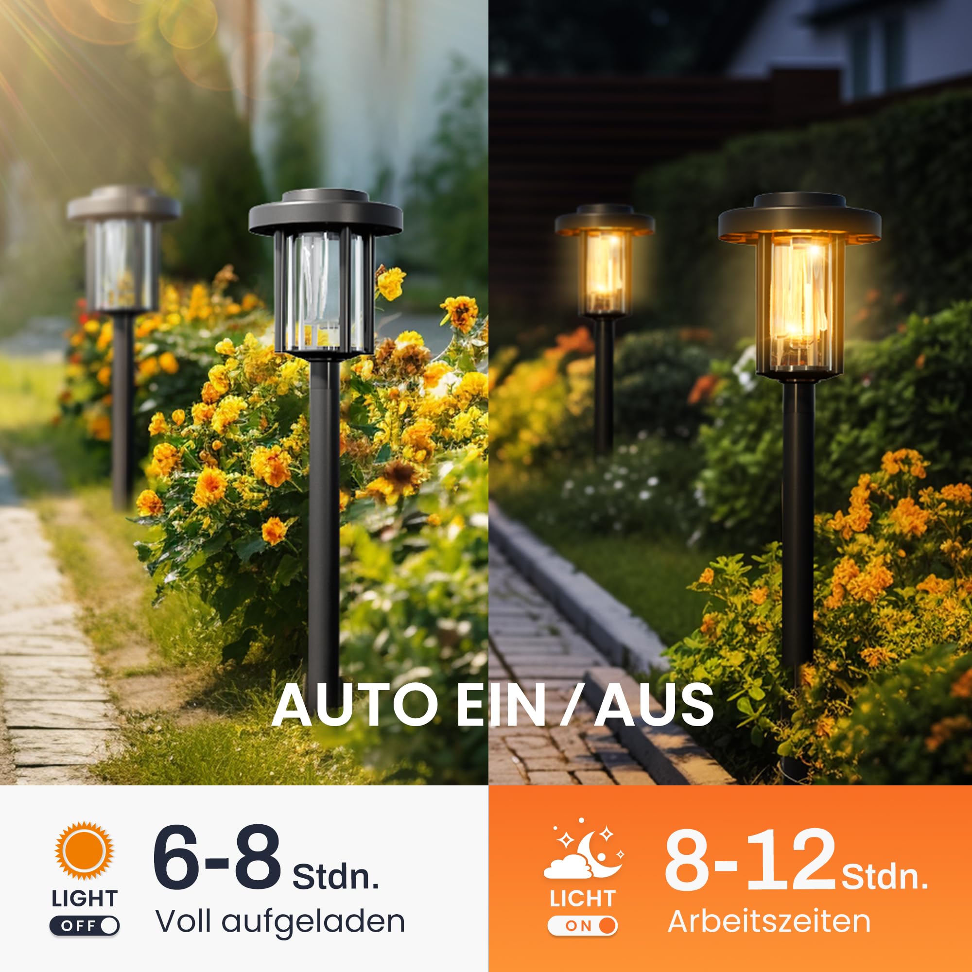 Solpex Solarlampen für Außen, 6 Stück LED Solarleuchten Garten Deko, wasserdichte solarbetriebene Wegbeleuchtung für Garten, Terrasse, Landschaft, Gehweg, Warmweiß