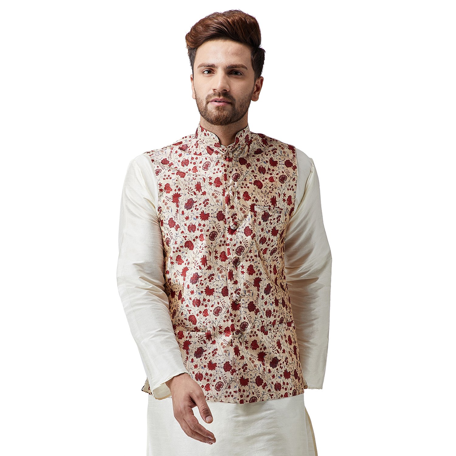 Sojanya (Since 1958 Men'S Silk Blend Printed Only Nehru Jacket