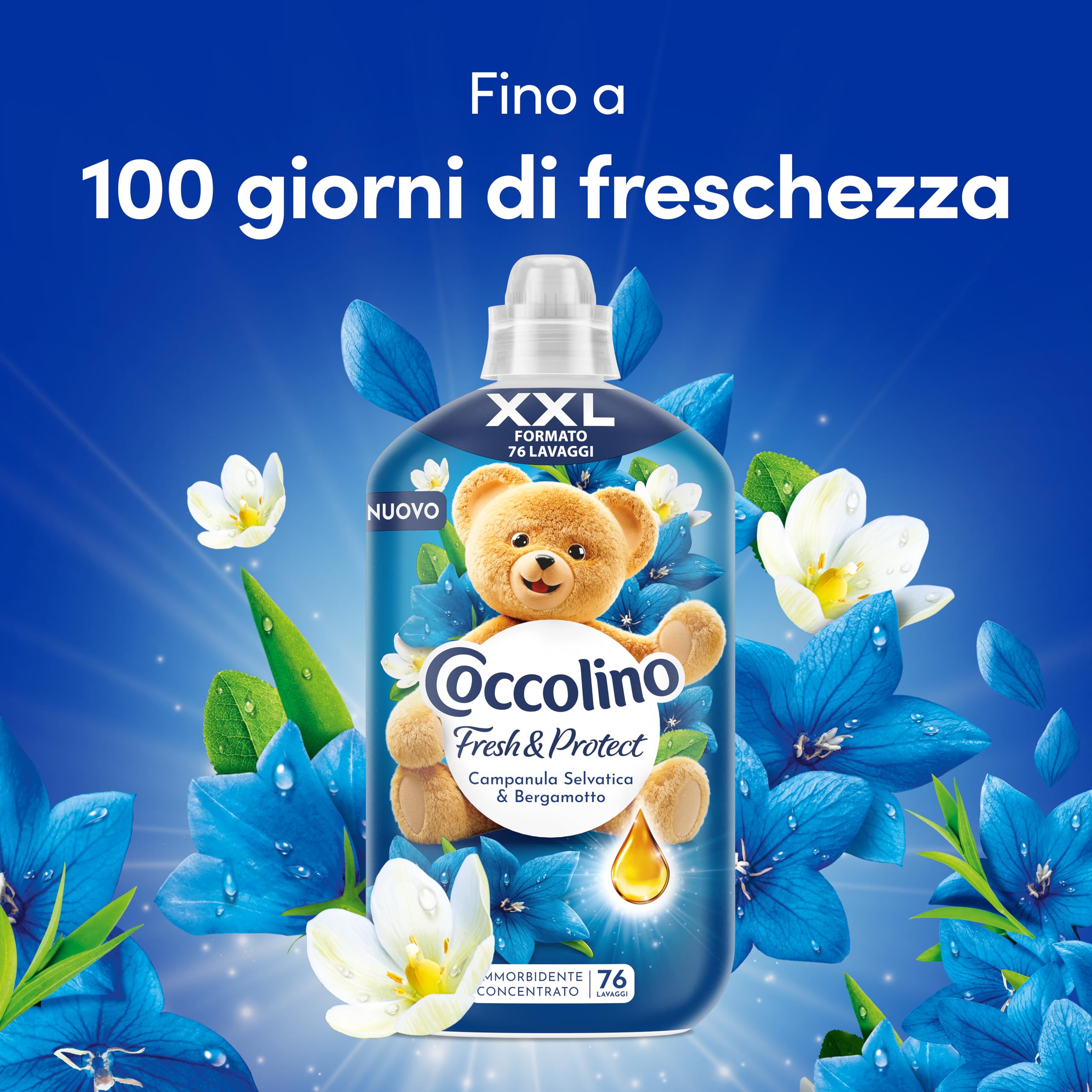 Coccolino Weichspülerkonzentrat Wilde Glockenblume und Bergamotte, Weichspüler Intense Care mit Pro-Faser-Technologie, XXL-Format 456 Waschgänge, 6 Stück à 1750 ml