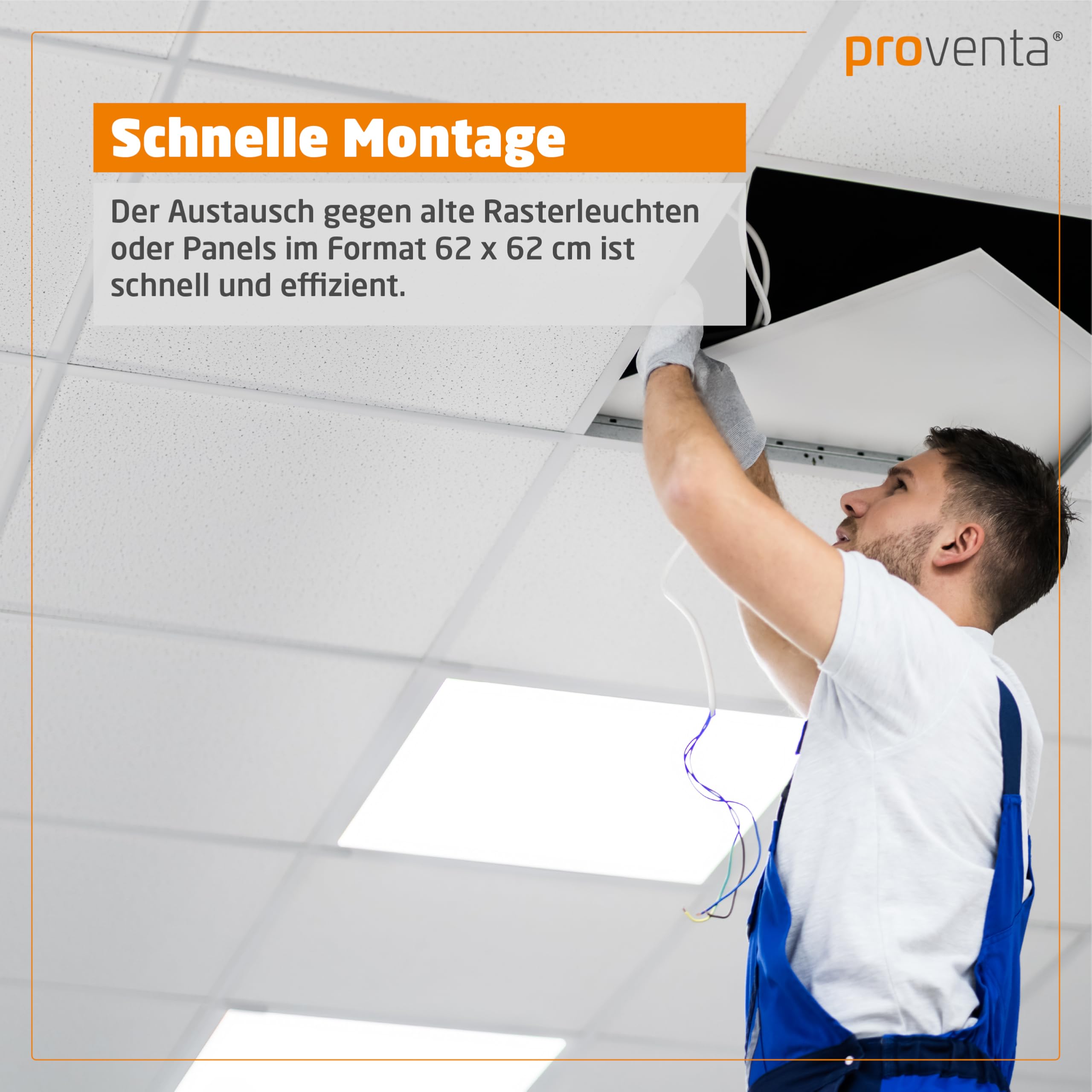 Proventa LED-Panel 25W 4250lm 62 x 62 cm neutralweiß Deckenpanel Rasterleuchte Sparpack 2 Stück