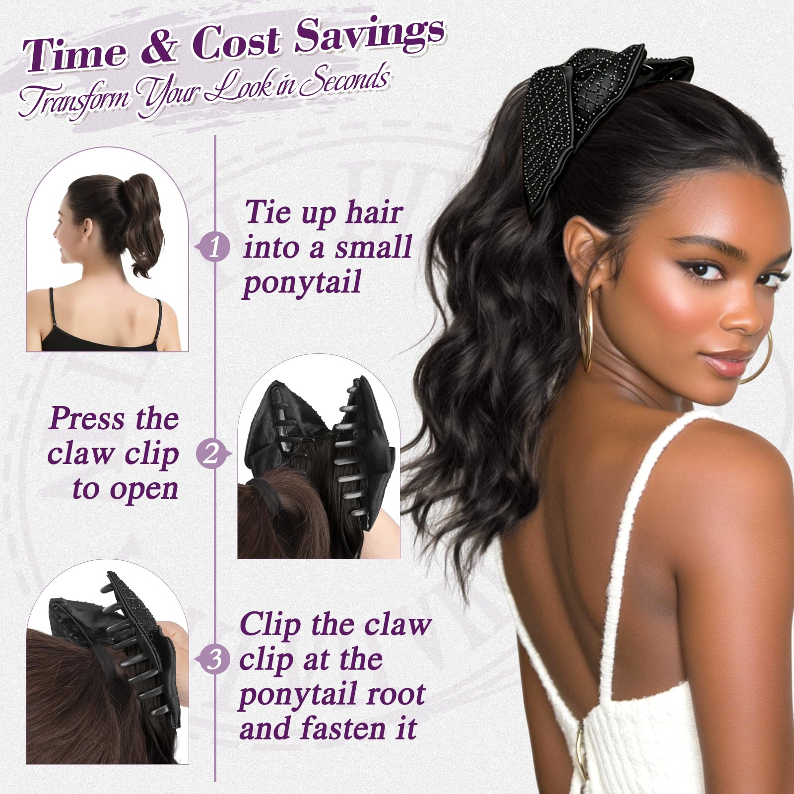BARSDAR Coleta Postiza Extensiones Pelo, 45cm Bow Pinza Garra Ondulado Negro Marrón Cola de Caballo Extensiones para Mujeres Aspecto Natural Ligeras Sintética Ondulado Negro Marrón Ponytail Postizos