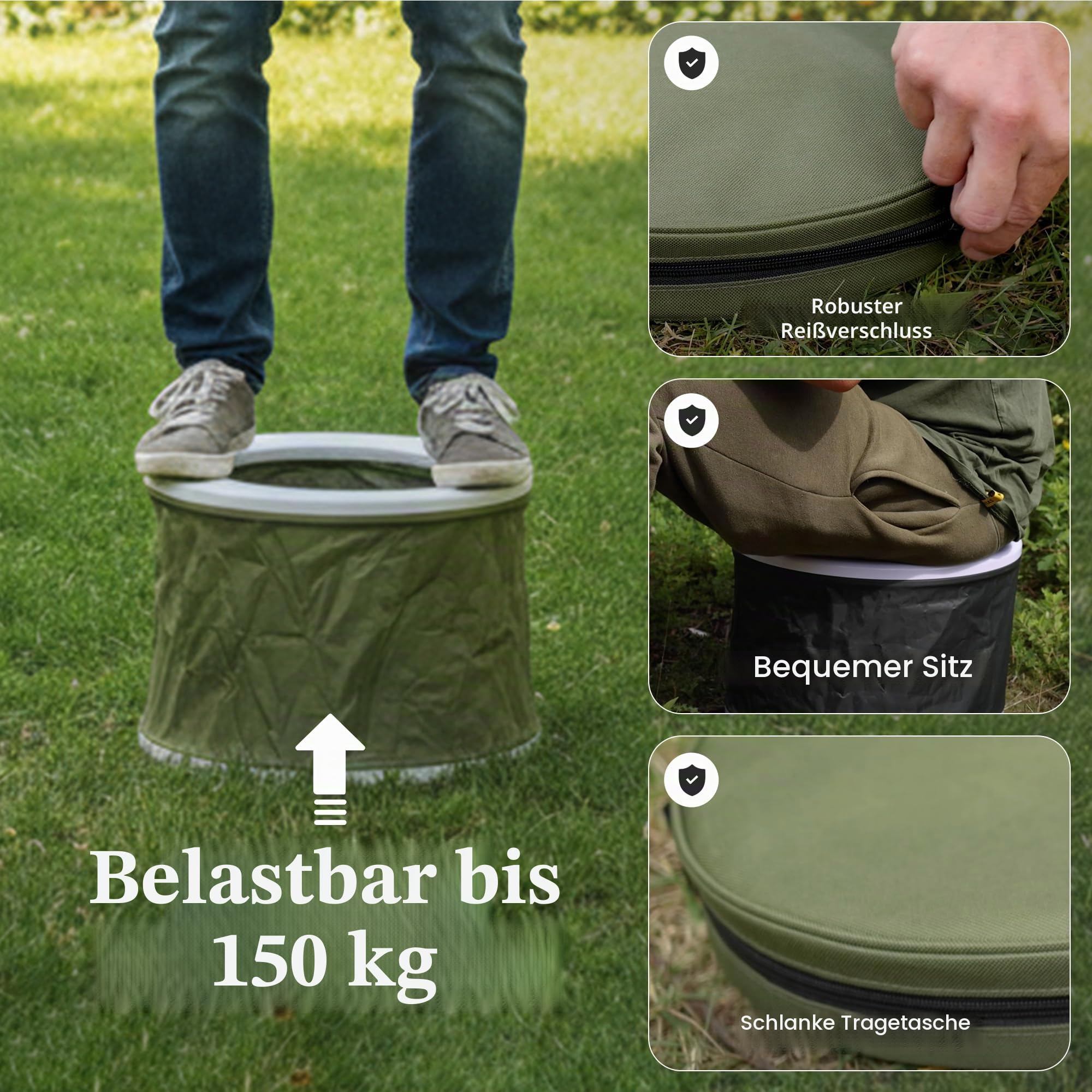 Bivvy Loo Campingtoilette, tragbar, faltbar, max Tragfähigkeit ca. 140 kg, für Camping, Angeln