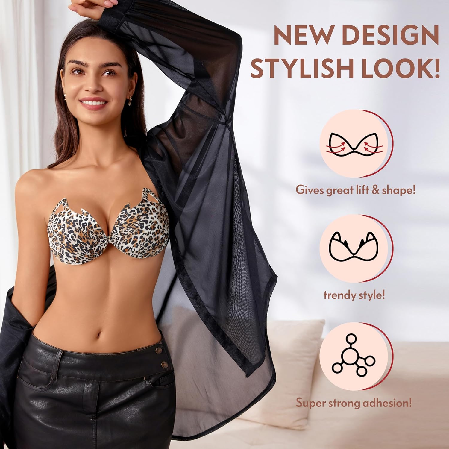 Rosefly Flare Wing Push Up Bra for Women, Strapless Backless Sticky Bra with Short Clasp for Extreme Deep V - Image 2