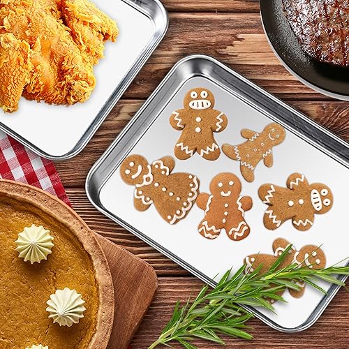 Miniatura 2 de Juego de 20 bandejas para hornear, sartenes de acero inoxidable, 10 x 8 x 1 pulgadas, aptas para horno y lavavajillas