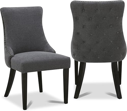 Watson & Whitely Sillas de comedor tapizadas con respaldo alto, acabado de tela fácil de limpiar y patas de madera maciza en espresso cepillado,