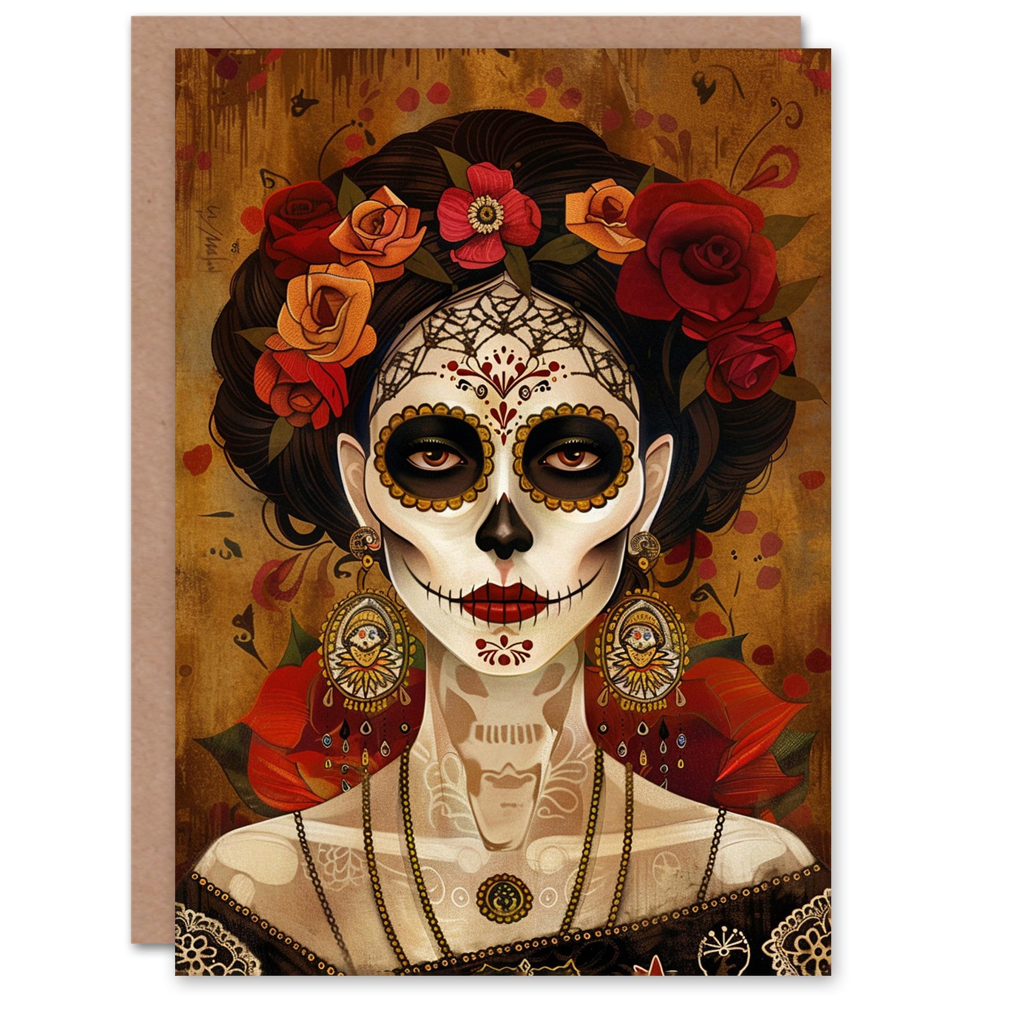 Artery8 Day Of The Dead Calavera Makeup Woman Portrait For Her Woman Birthday Card