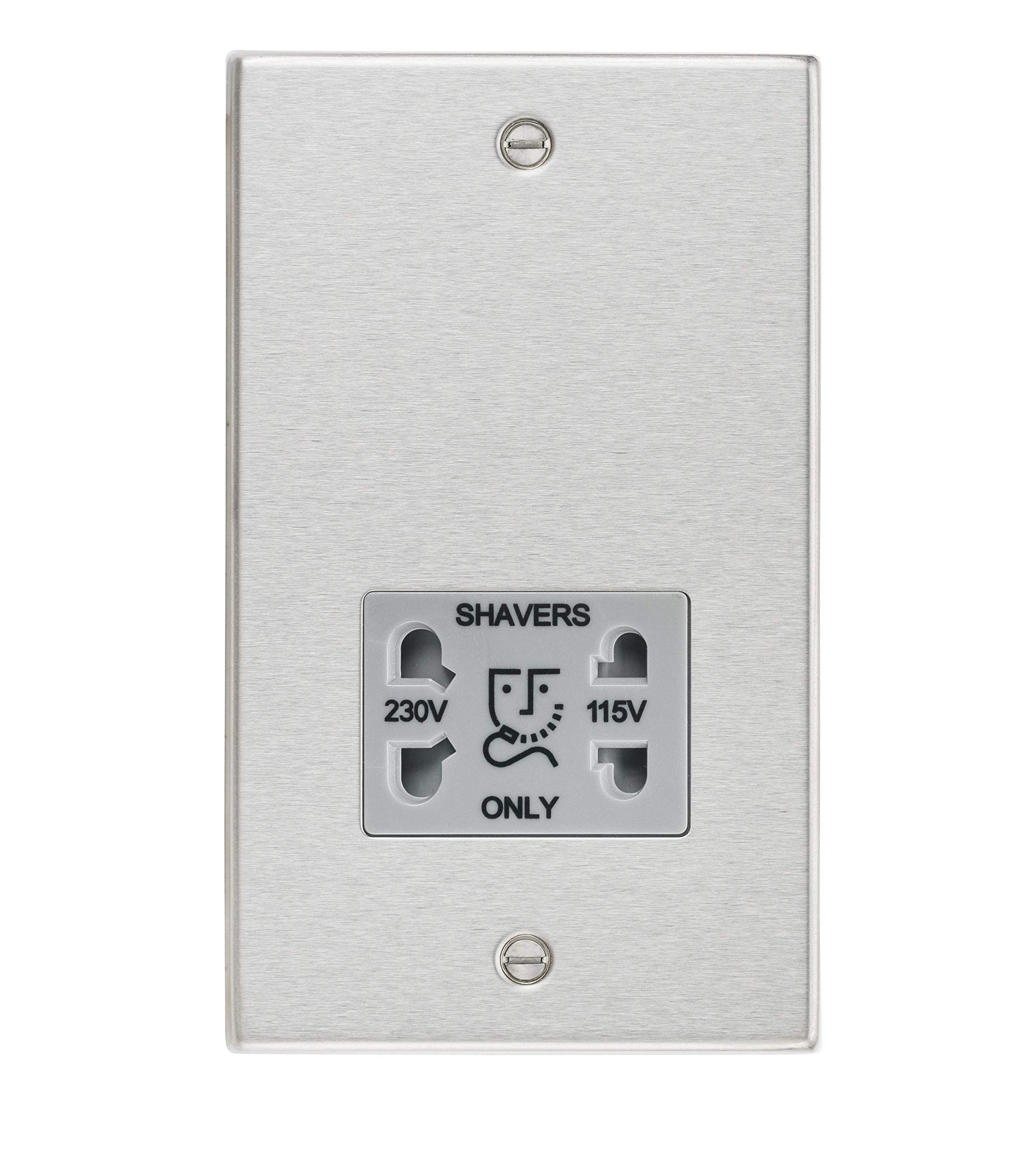 Knightsbridge Square Edge Dual Voltage Shaver Socket in Brushed Chrome with Grey Insert — image 1