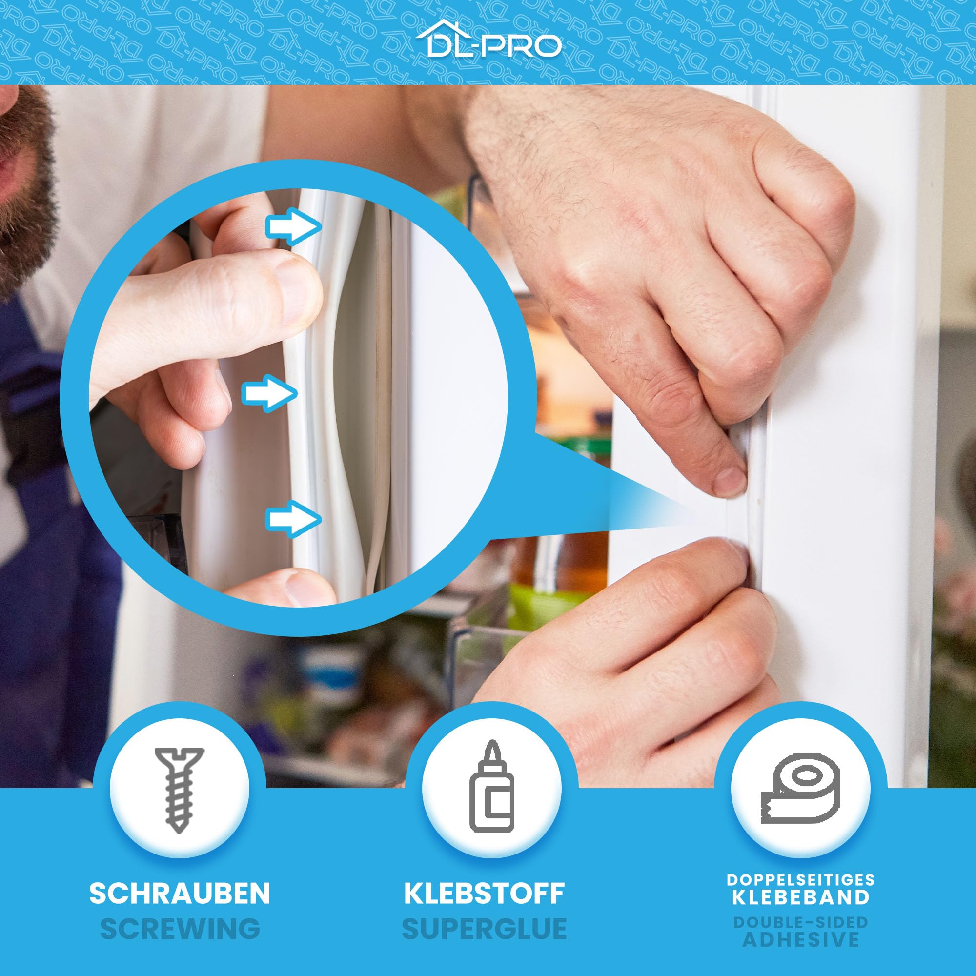 DL-pro Kühlschrankdichtung zuschneidbar 2m Universal Türdichtung Kühlschrank Reparaturset für KühlGefrierkombination Gefrierschrank kompatibel mit Siemens Liebherr Miele Bauknecht robustes PVC weiß