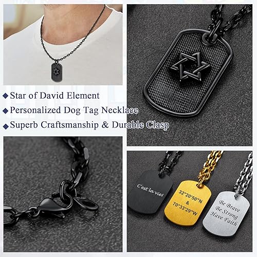Vista 4 de FaithHeart David of Star Collar para hombres y mujeres, collar con colgante de estrella judía, acero inoxidable, amuleto hebreo, caja de regalo