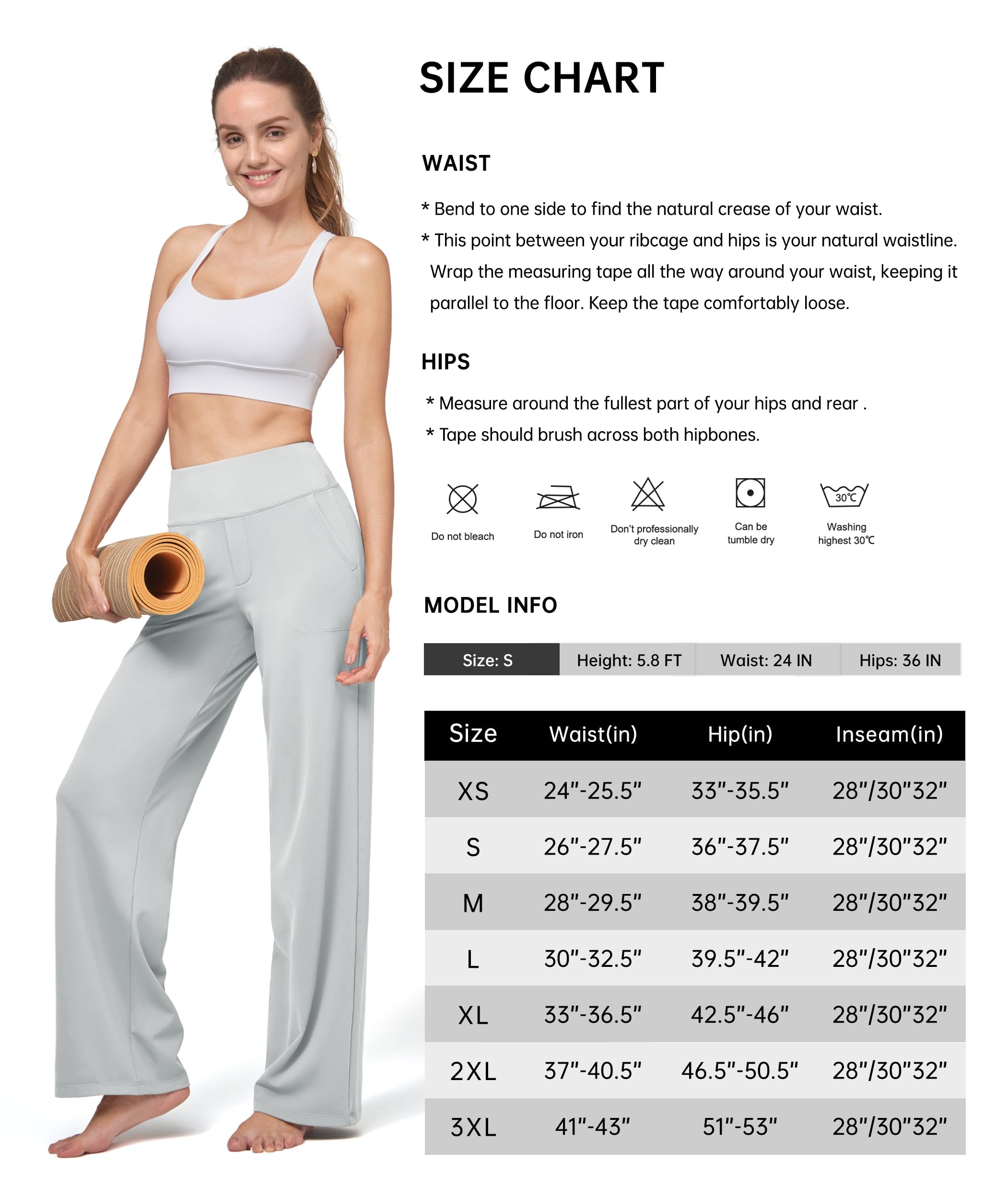 Willit Pantalones de yoga para mujer, de pierna ancha, pantalones de trabajo, elásticos, casuales, pantalones con bolsillos, cintura alta, 71 cm, 76 cm, 81 cm