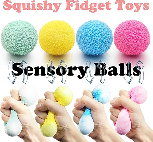 Miniatura 3 de Pelotas antiestrés de color macarrón para adultos y niños (4 piezas) juguetes sensoriales esponjosos, bola de estrés para aliviar el estrés, regalos