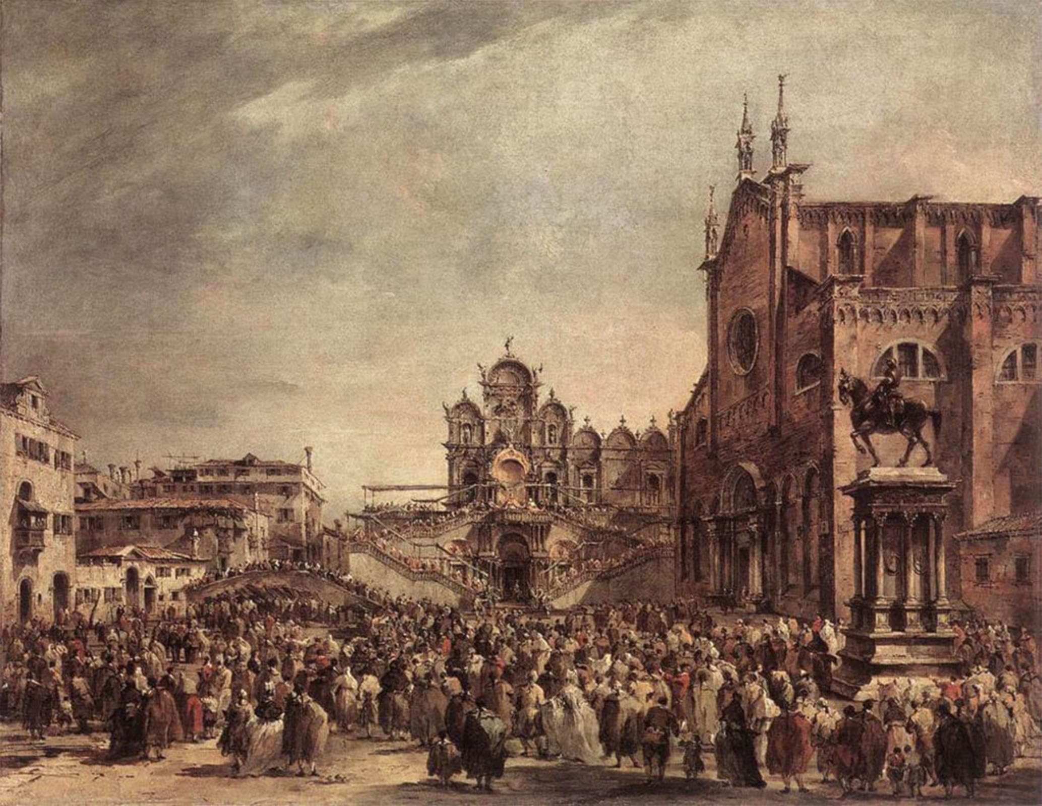 SERENDIPITP Retro Picture Poster Wall Art Pictures Painting Pope Pius VI Blessing the People on Campo Santi e Paolo Francesco Guardi Wall Art Canvas Print for Wall Decor 60x90cm