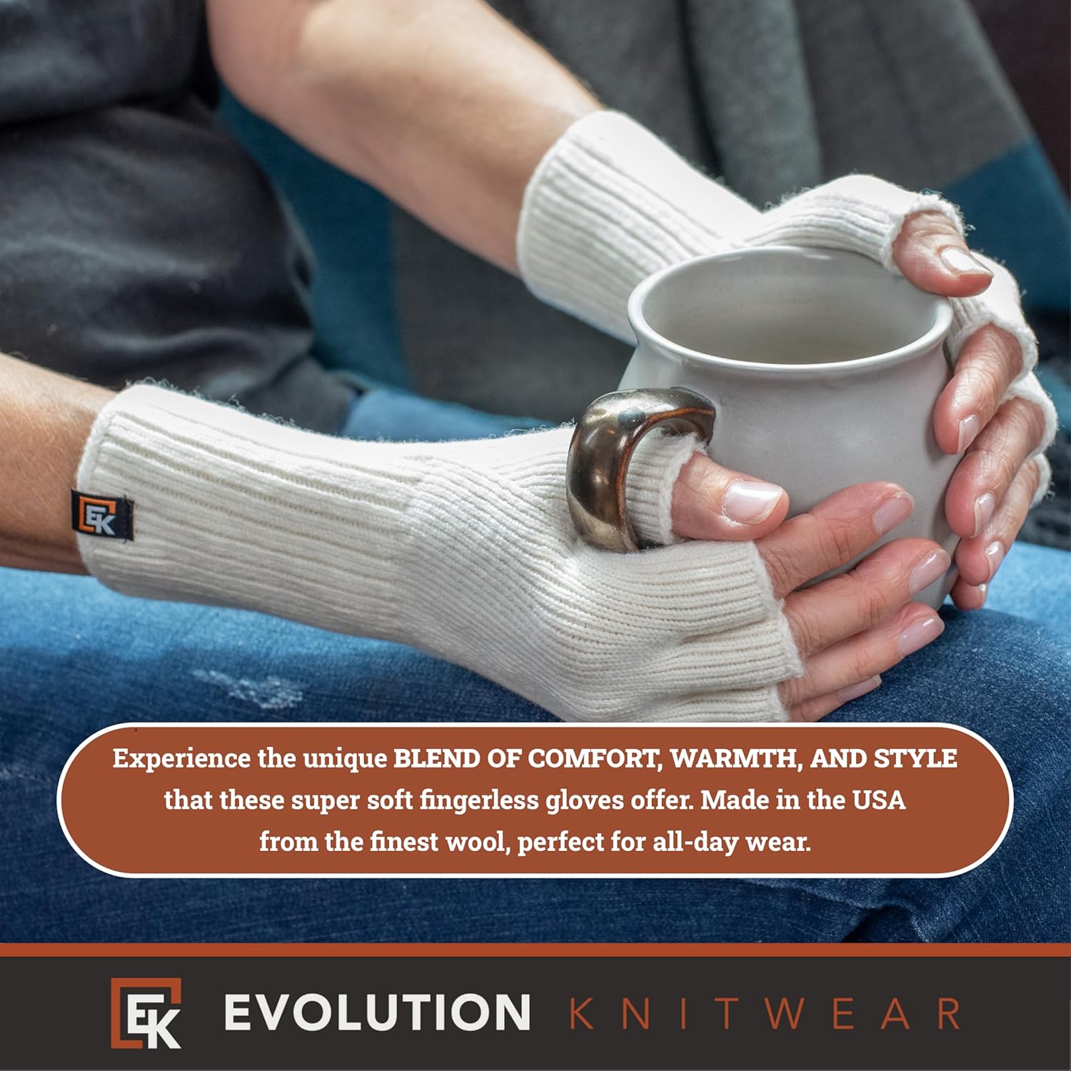 Evolution Knitwear Wool Knit Fingerless Gloves - Made in the USA - Super Soft Merino Wool - Small - Image 7