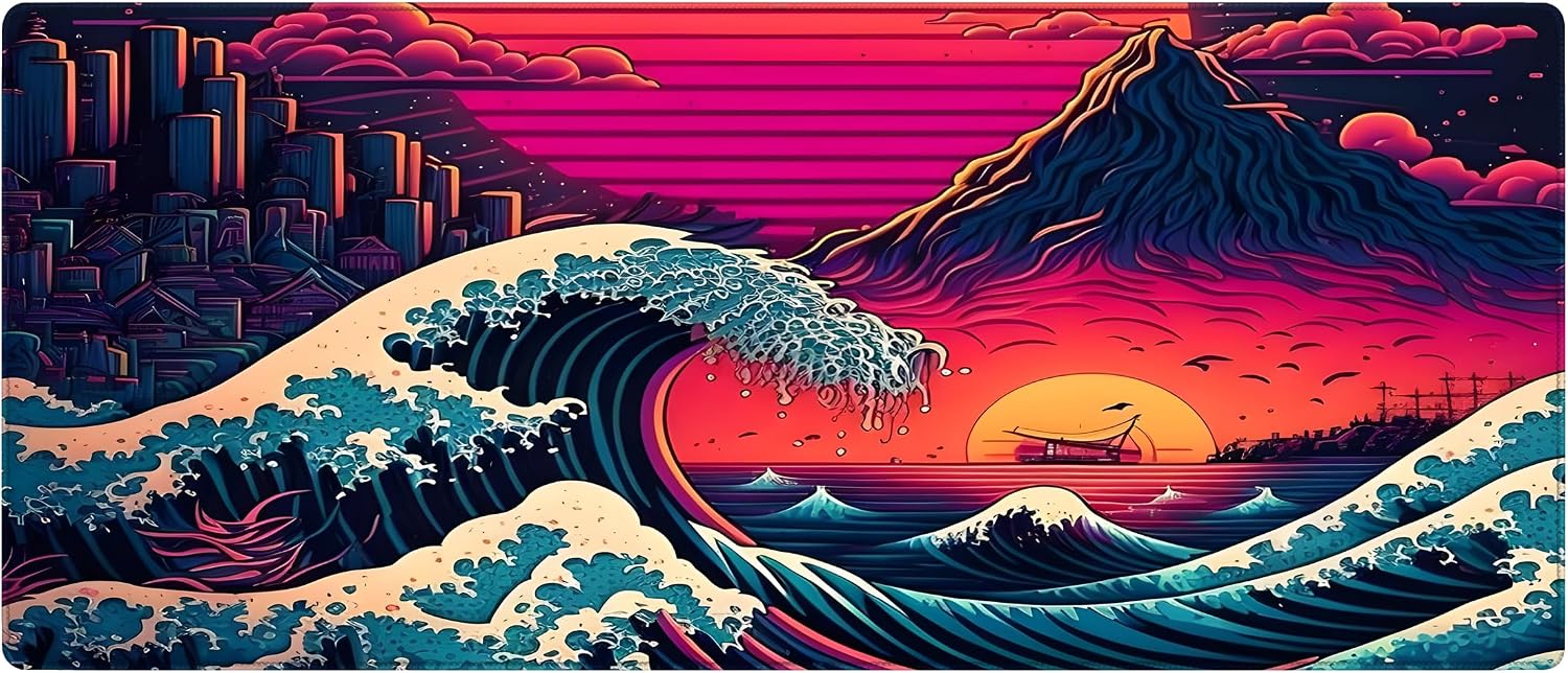 Porge Gaming Mouse Pad 90x40 Mouse Pad XXL Büyük Oyuncu Mouse Pad Speed Mousepad (Rainbow Wave, 90x40 cm (3mm kalınlık))