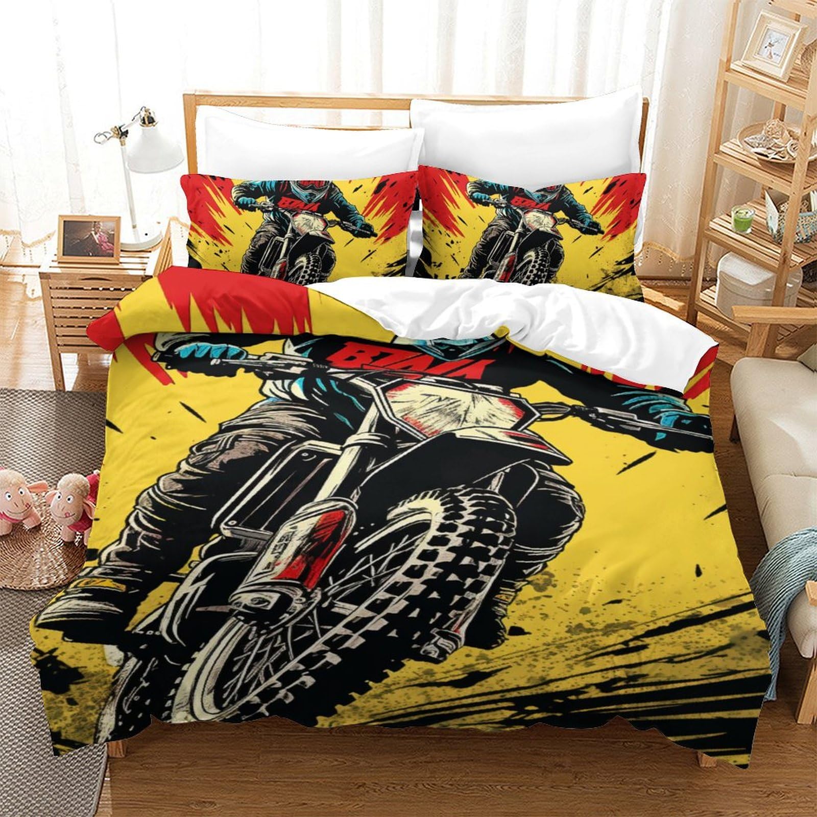 Housse de couette moto pour chambre d'enfant, parure de lit 140x200 microfibre 3D