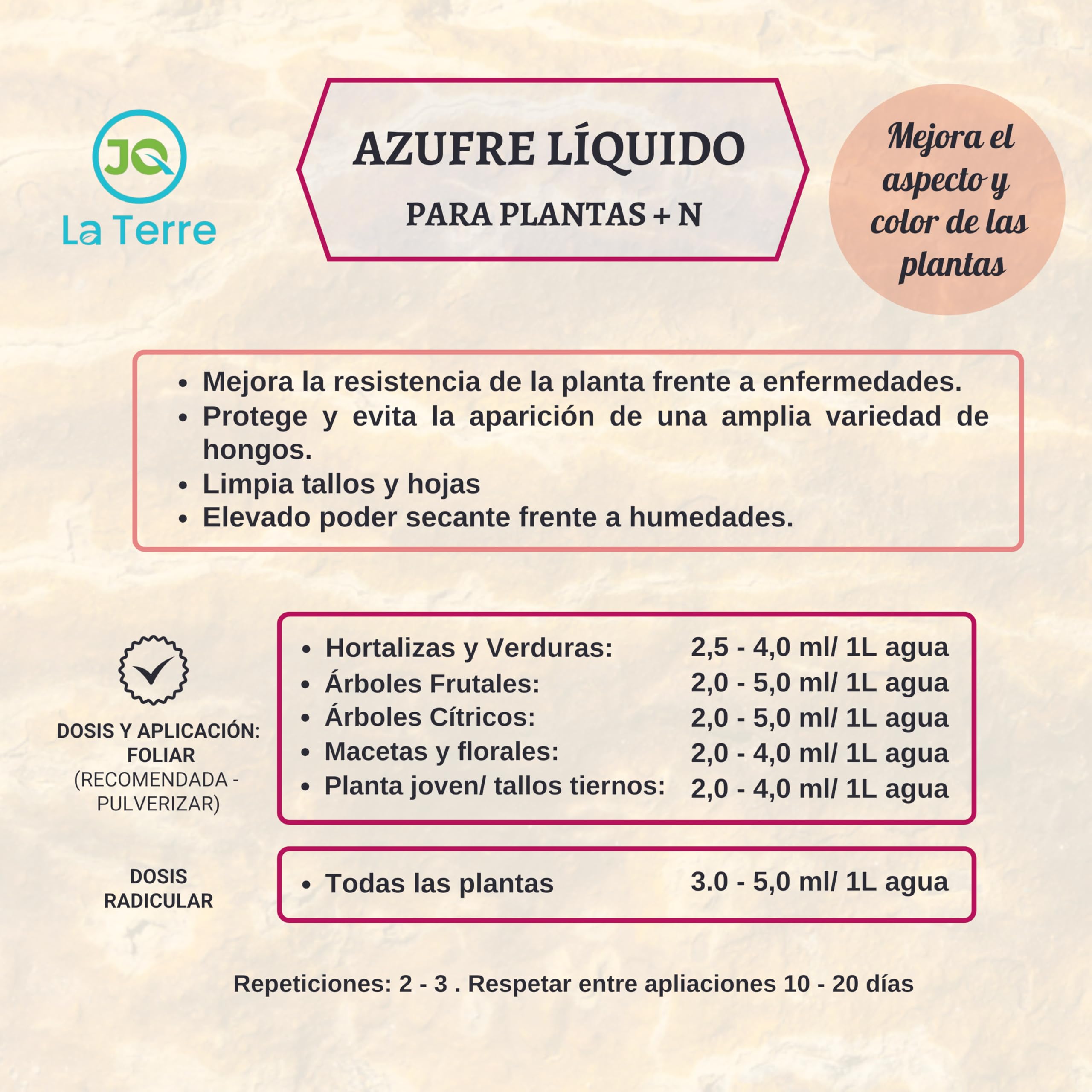 AZUFRE PARA PLANTAS DE 1 LITRO con Nitrógeno y Potasio azufre liquido para tomateras, induce defensas de las plantas contra hongos mejora resistencia de la planta, acción preventiva y curativa