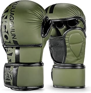KUANGQUAN MMA Open Palm Sparring Grappling Gloves - Hybrid Mitts for Muay Thai, Boxing, Kickboxing Training Men Women