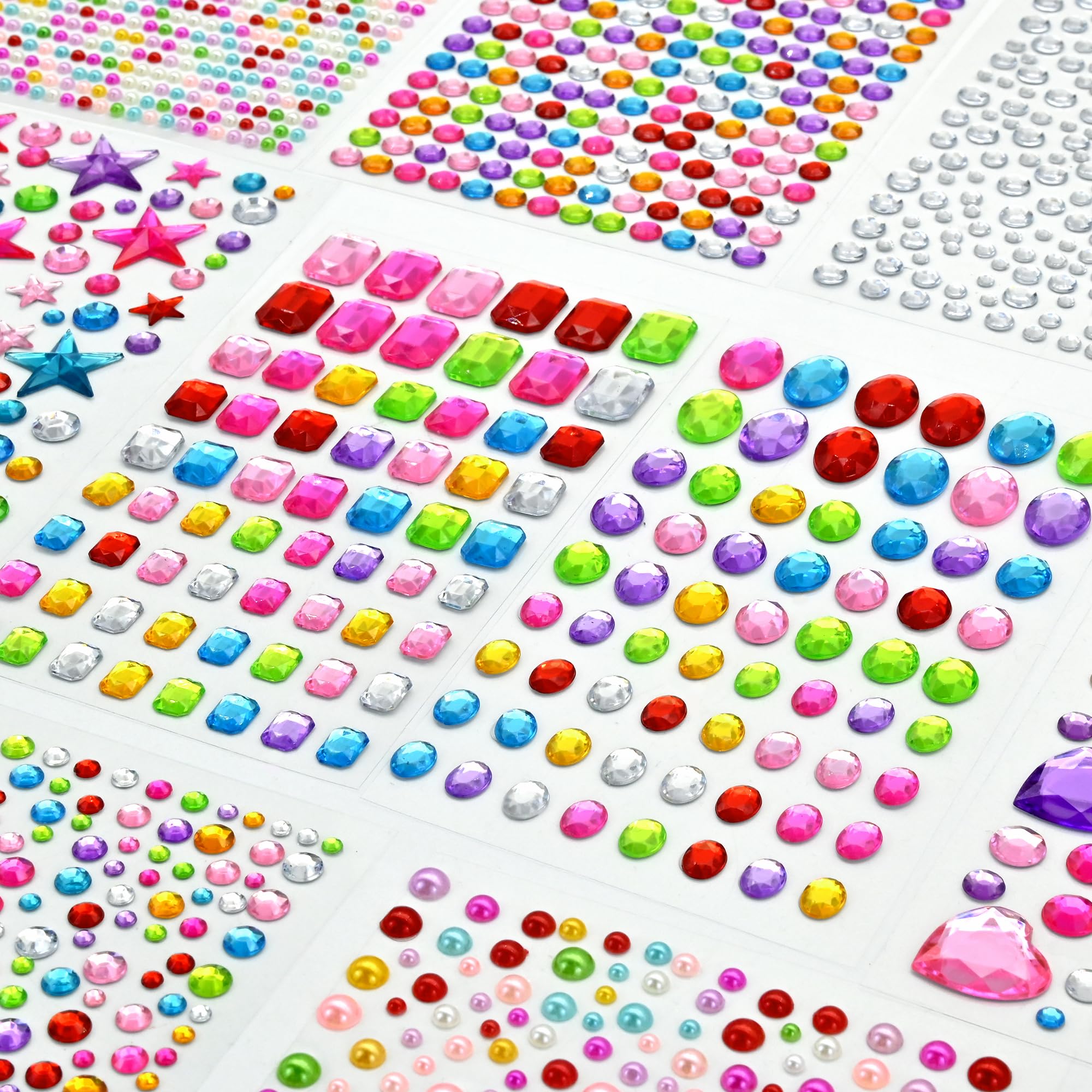 Strass Autocollant, 2442 Pièces Strass Visage Festival, Paillettes Visage Autocollants, Auto-Adhésifs Diamant Gem Différentes Formes Gem Cristal Acrylique pour Maquillage Ongles Décoratives
