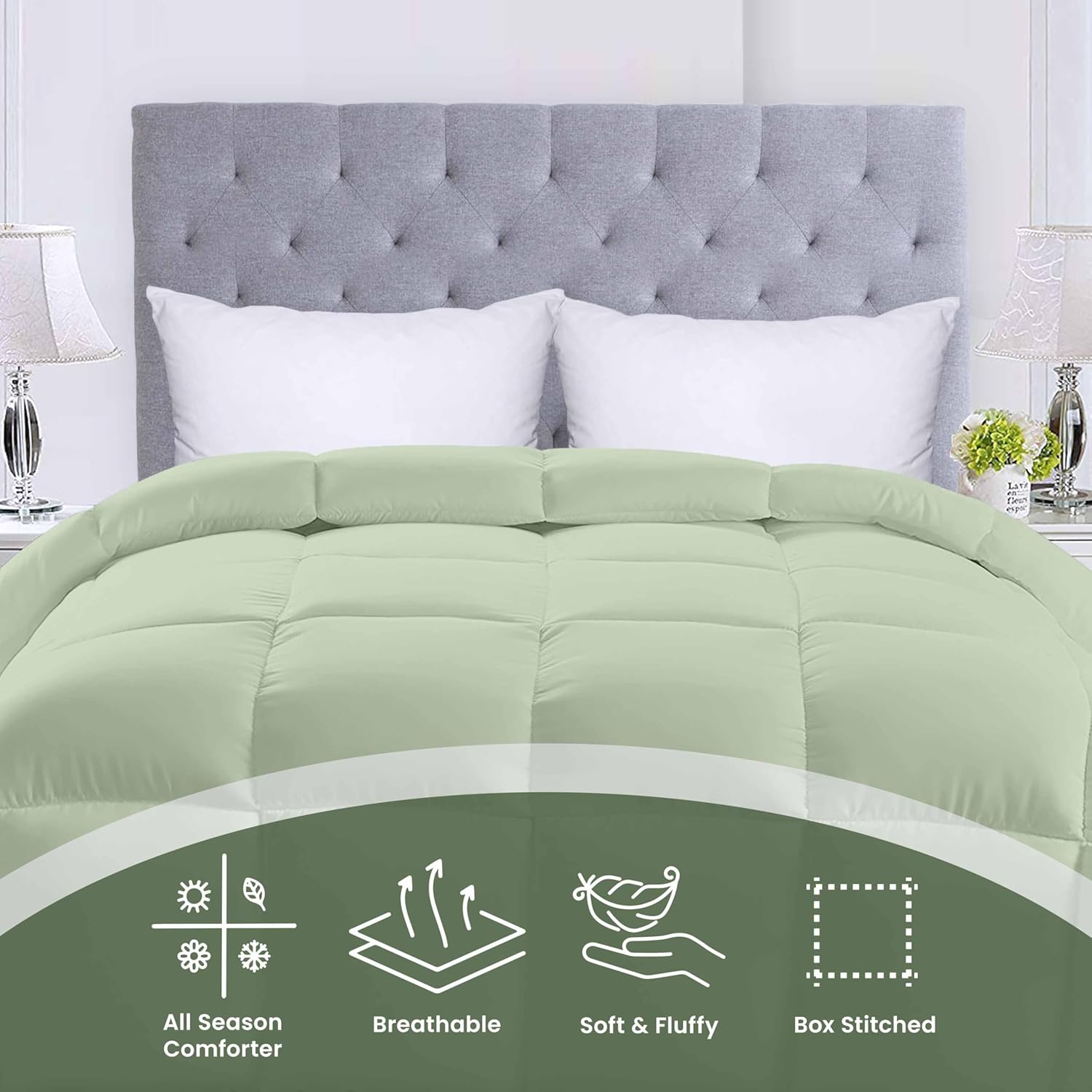 Utopia Bedding Comforters Queen Size, All Season Duvet Insert, Down Alternative Box Stitched Bed Comforter with Corner Tabs, Machine Washable (Sage Green) - Image 3