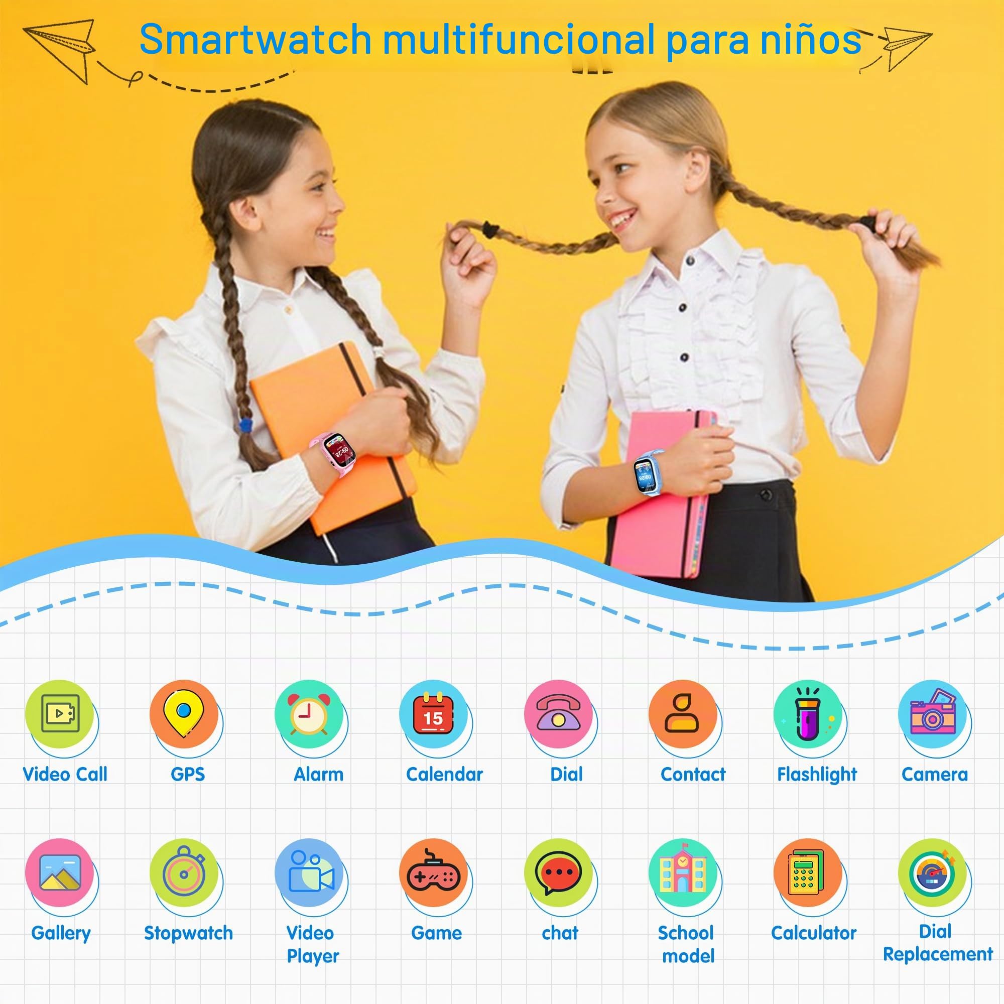 GPS Reloj Inteligente Niño 4G, IP68 Smartwatch Niños con GPS y Llamadas, SOS/Localizador WiFi/Videollamada/Chat/Voz, Modo Clase, Calendario, 7 Juegos, Alarma, Linterna, Regalo Ideal para Niños y Niñas