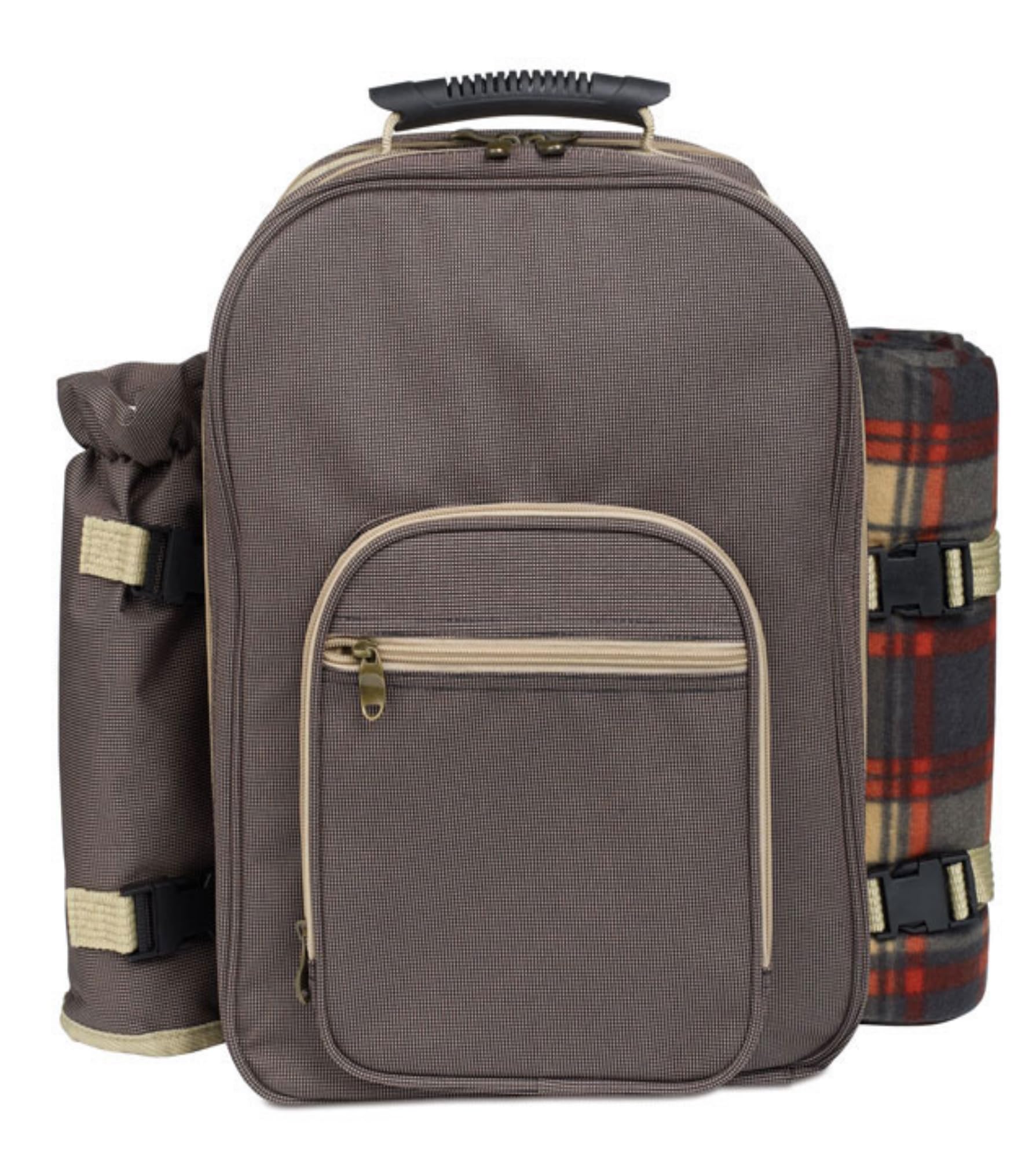 Mochila de picnic para 4 personas con manta de picnic, vajilla de metal, tabla de cortar madera, enfriador de botellas, salero, servilletas y juego de cubiertos, ideal para exteriores y acampadas